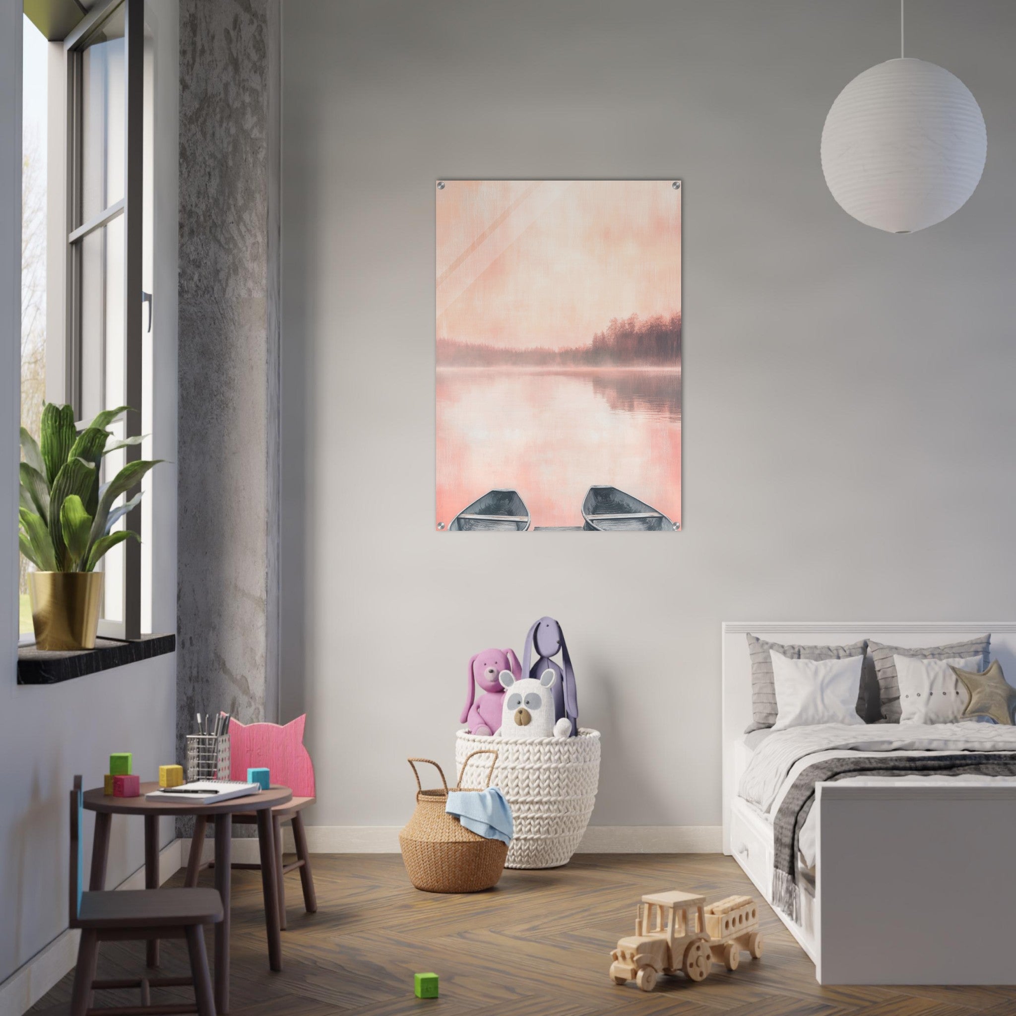Acrylic Print Portrait - Serene Lake with Rowboats A tranquil lake - Shop Ai Art WebShop - Digital Art online Store