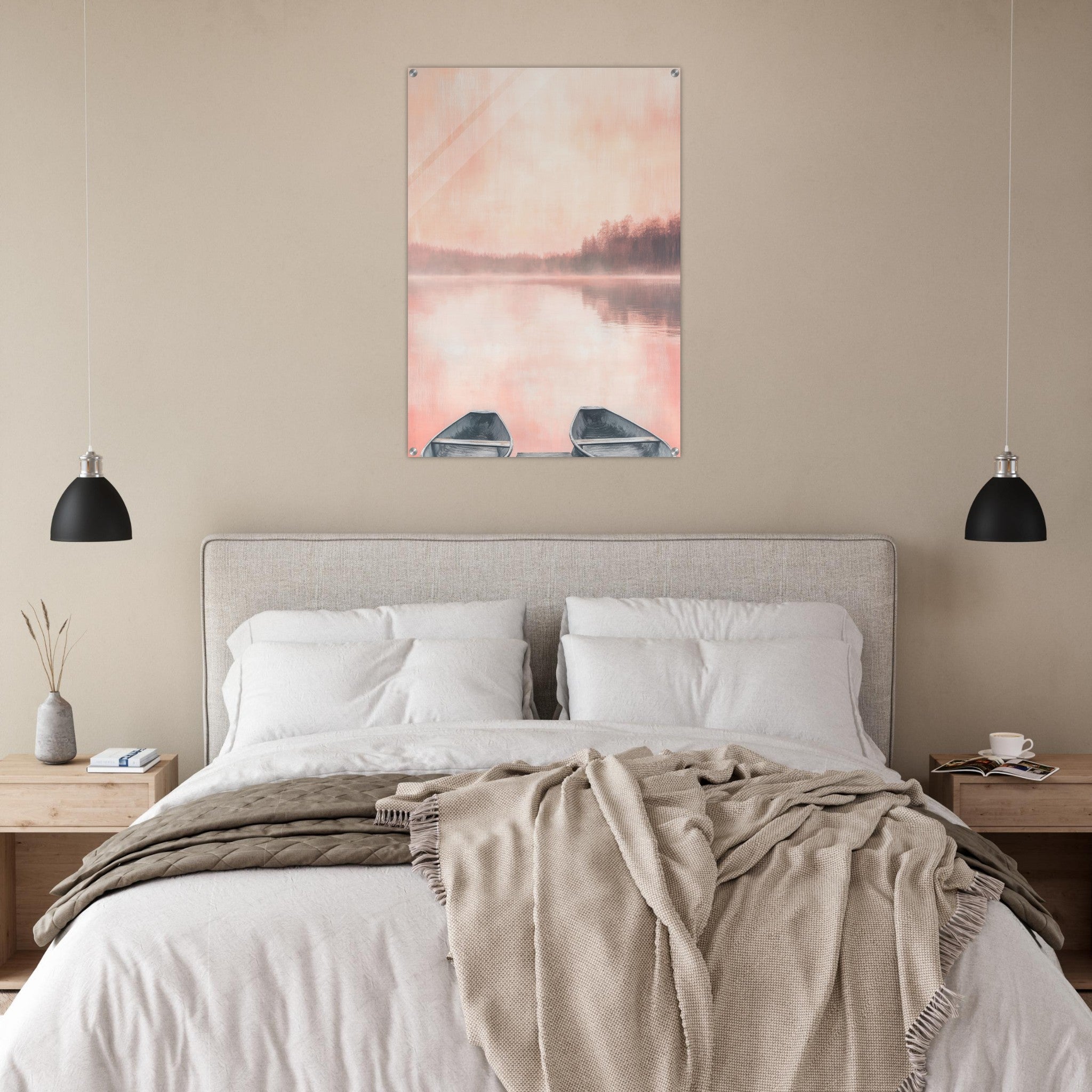 Acrylic Print Portrait - Serene Lake with Rowboats A tranquil lake - Shop Ai Art WebShop - Digital Art online Store
