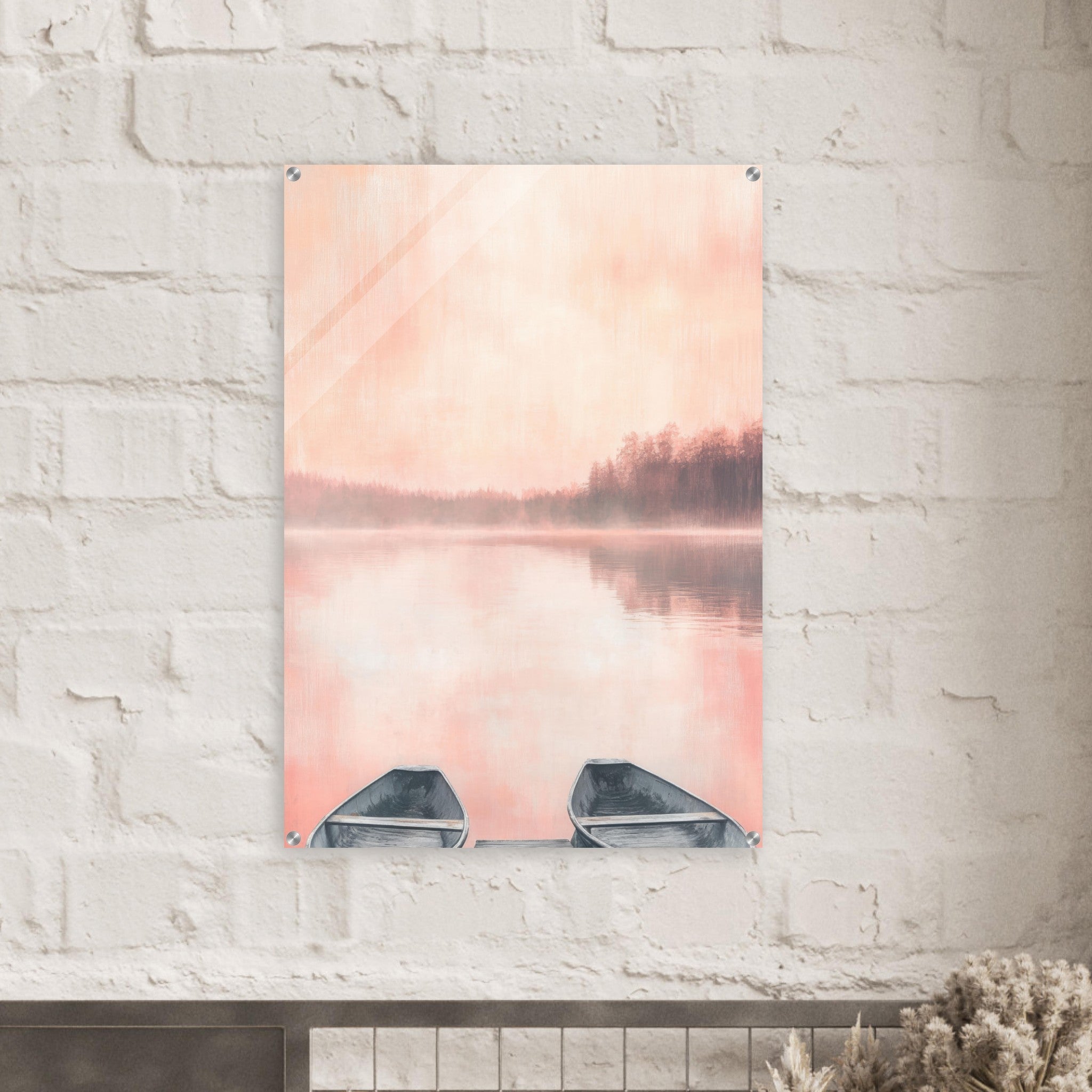 Acrylic Print Portrait - Serene Lake with Rowboats A tranquil lake - Shop Ai Art WebShop - Digital Art online Store