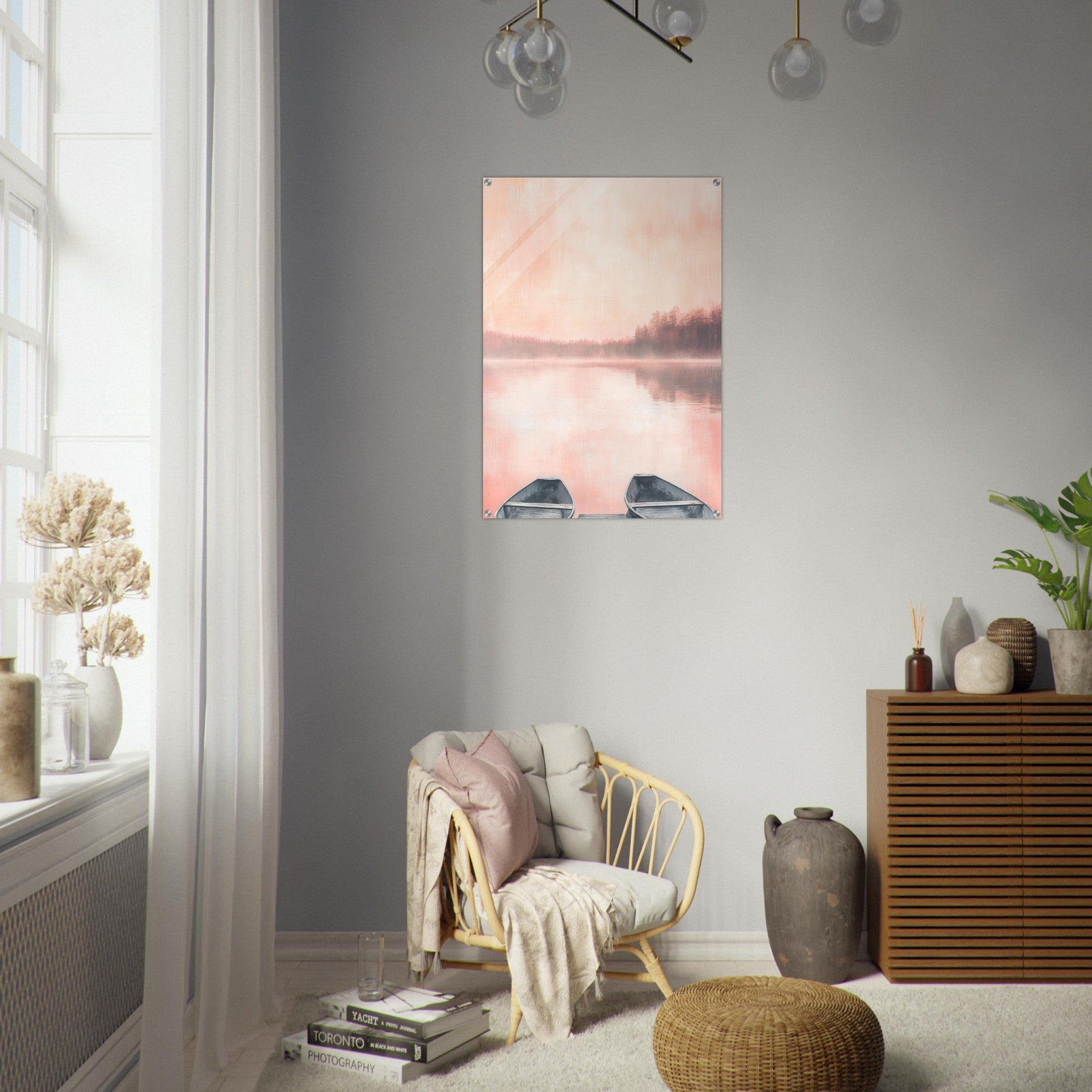 Acrylic Print Portrait - Serene Lake with Rowboats A tranquil lake - Shop Ai Art WebShop - Digital Art online Store