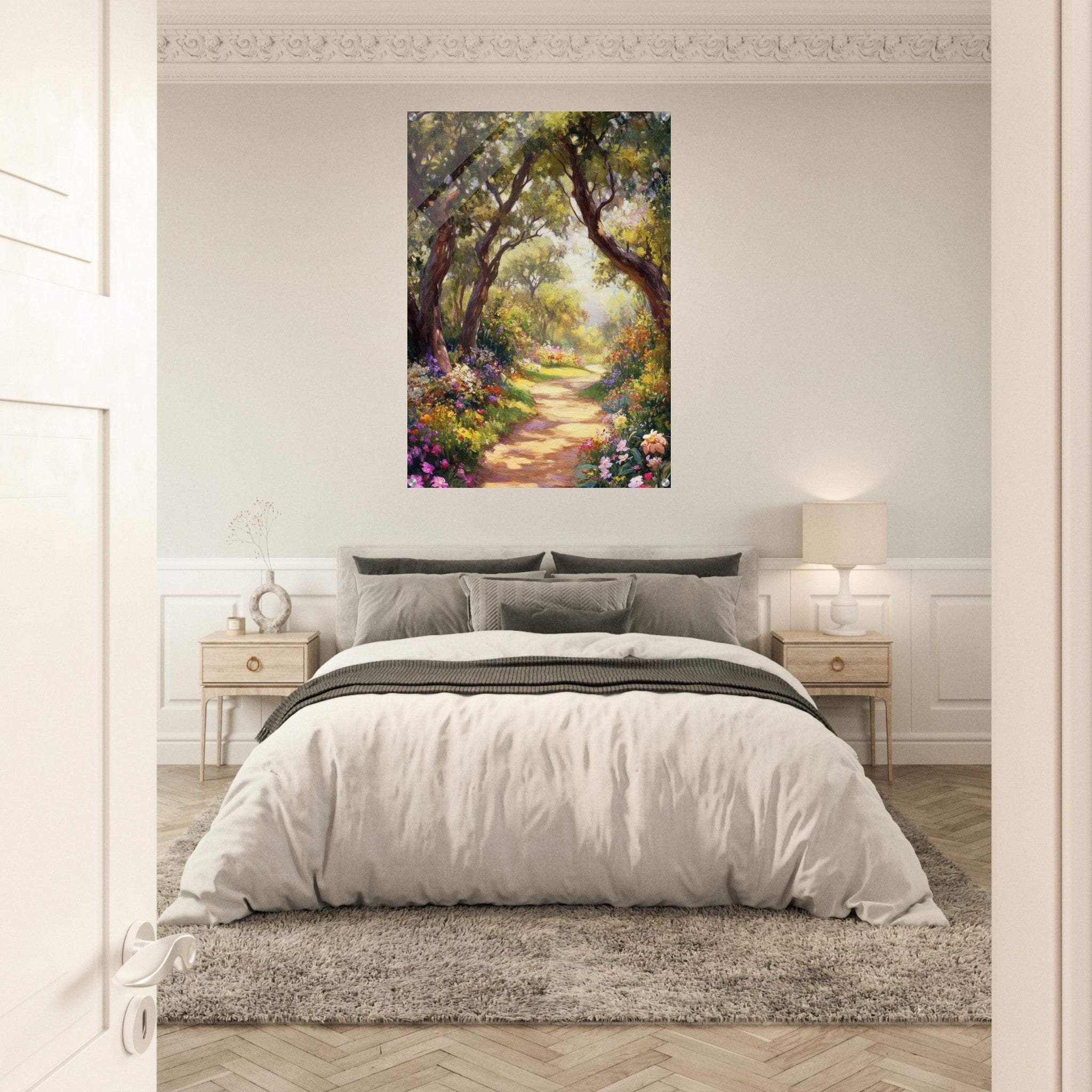 Acrylic Print Portrait - Sunlit Garden Path A meandering pathway through 2 - Shop Ai Art WebShop - Digital Art online Store