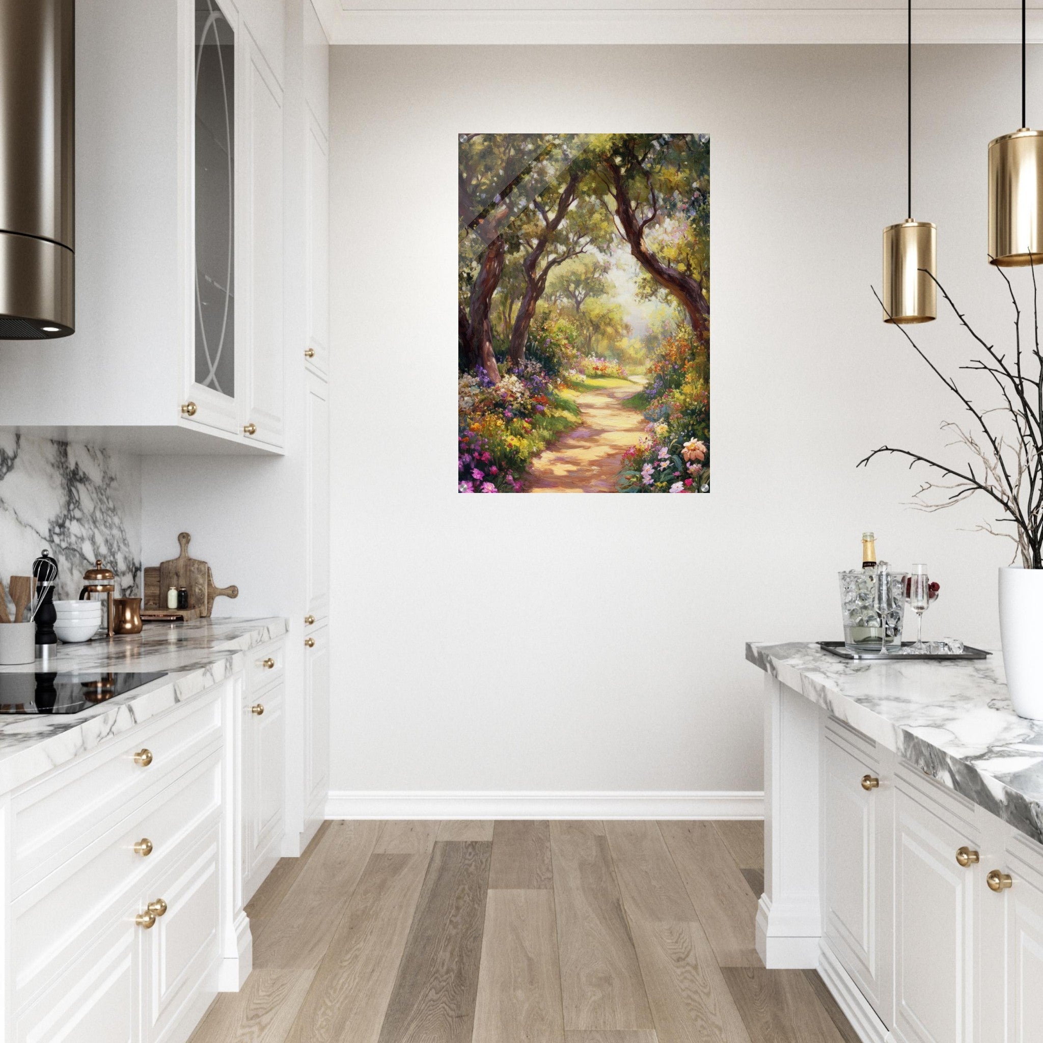 Acrylic Print Portrait - Sunlit Garden Path A meandering pathway through 2 - Shop Ai Art WebShop - Digital Art online Store