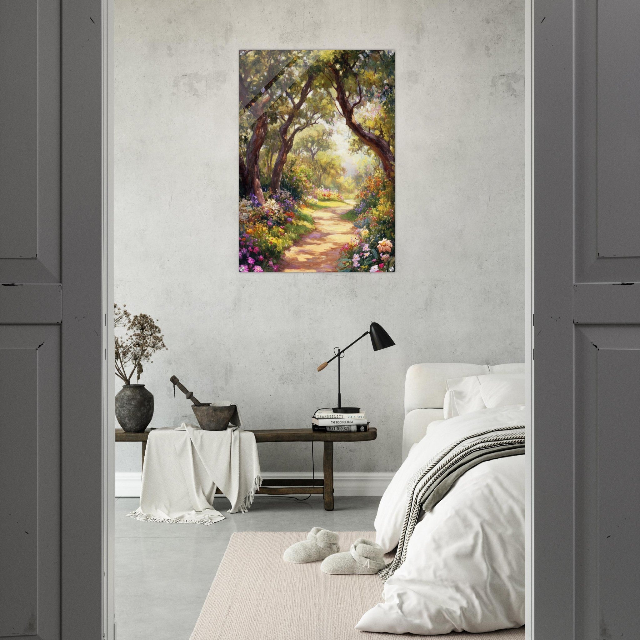 Acrylic Print Portrait - Sunlit Garden Path A meandering pathway through 2 - Shop Ai Art WebShop - Digital Art online Store