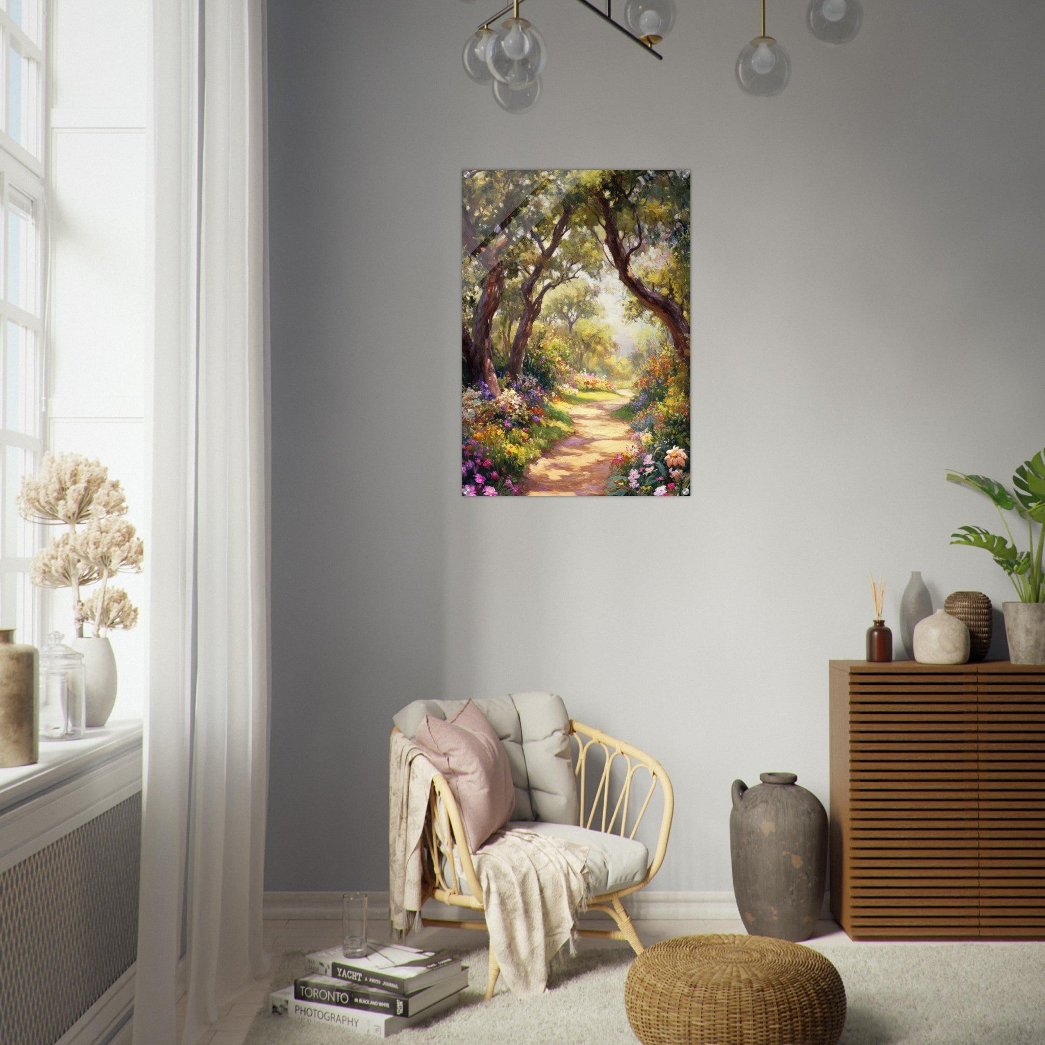 Acrylic Print Portrait - Sunlit Garden Path A meandering pathway through 2 - Shop Ai Art WebShop - Digital Art online Store