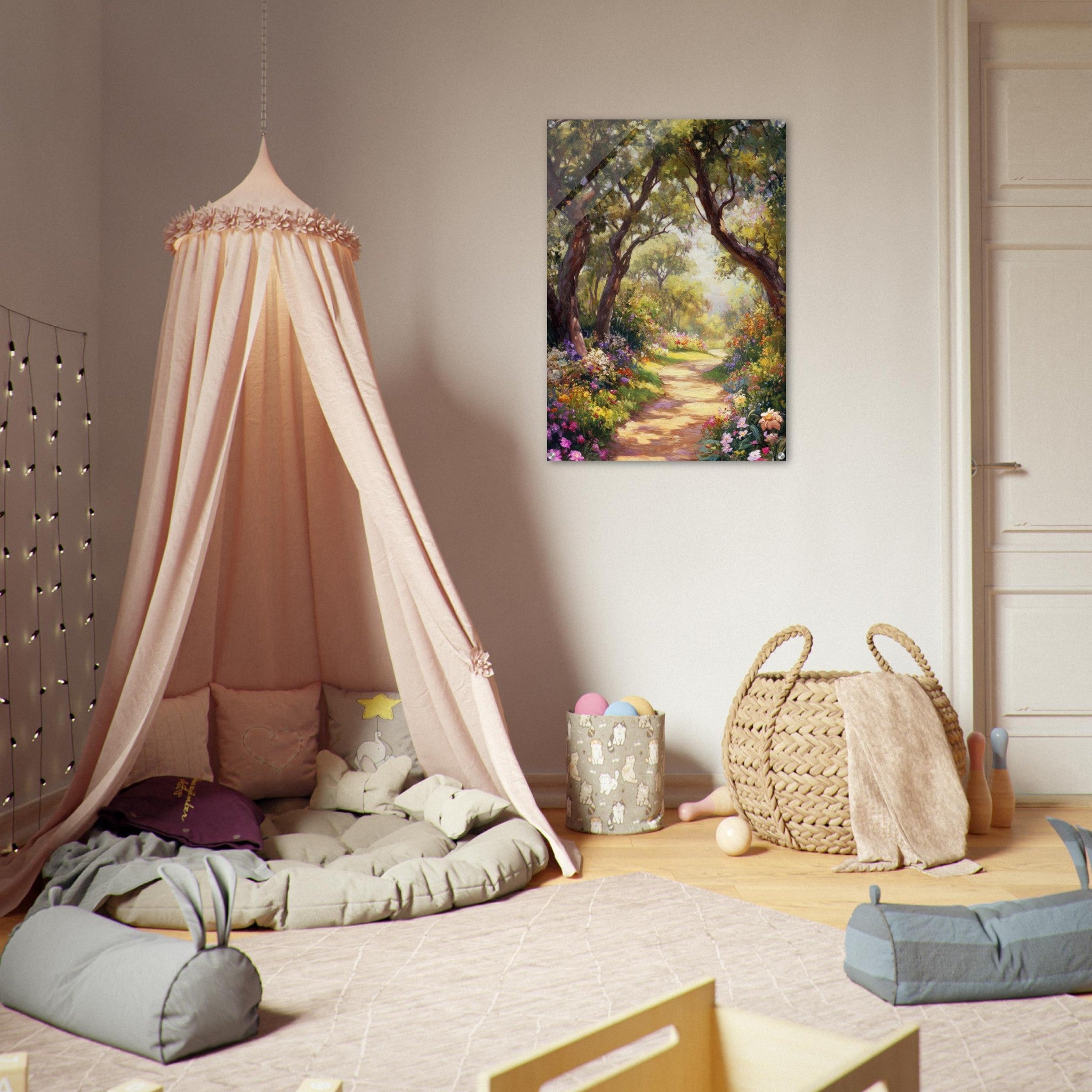 Acrylic Print Portrait - Sunlit Garden Path A meandering pathway through 2 - Shop Ai Art WebShop - Digital Art online Store