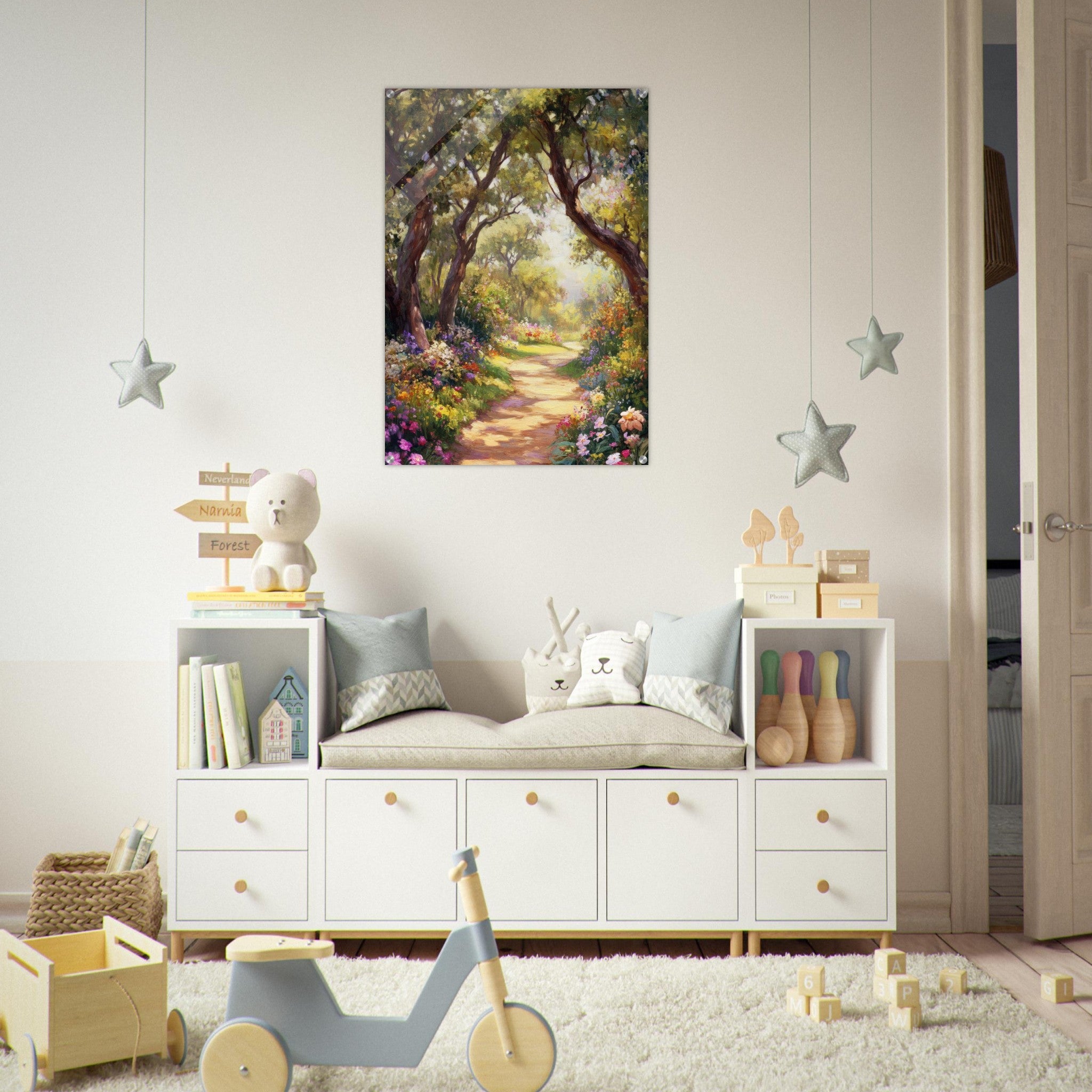 Acrylic Print Portrait - Sunlit Garden Path A meandering pathway through 2 - Shop Ai Art WebShop - Digital Art online Store