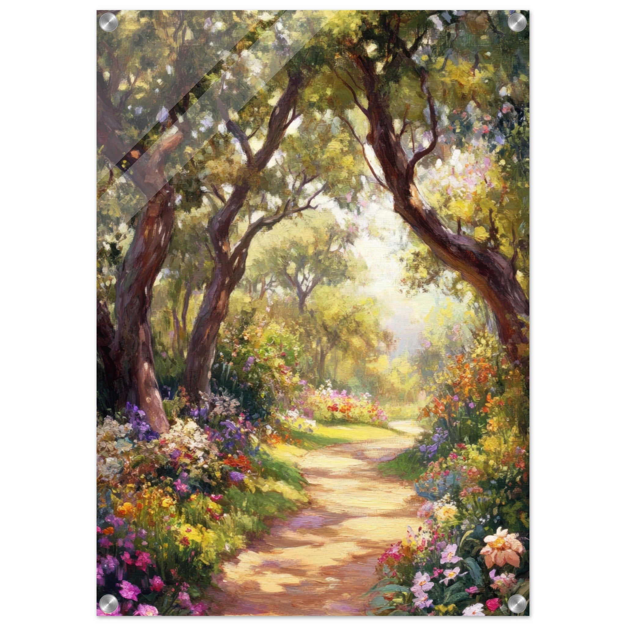Acrylic Print Portrait - Sunlit Garden Path A meandering pathway through 2 - Shop Ai Art WebShop - Digital Art online Store