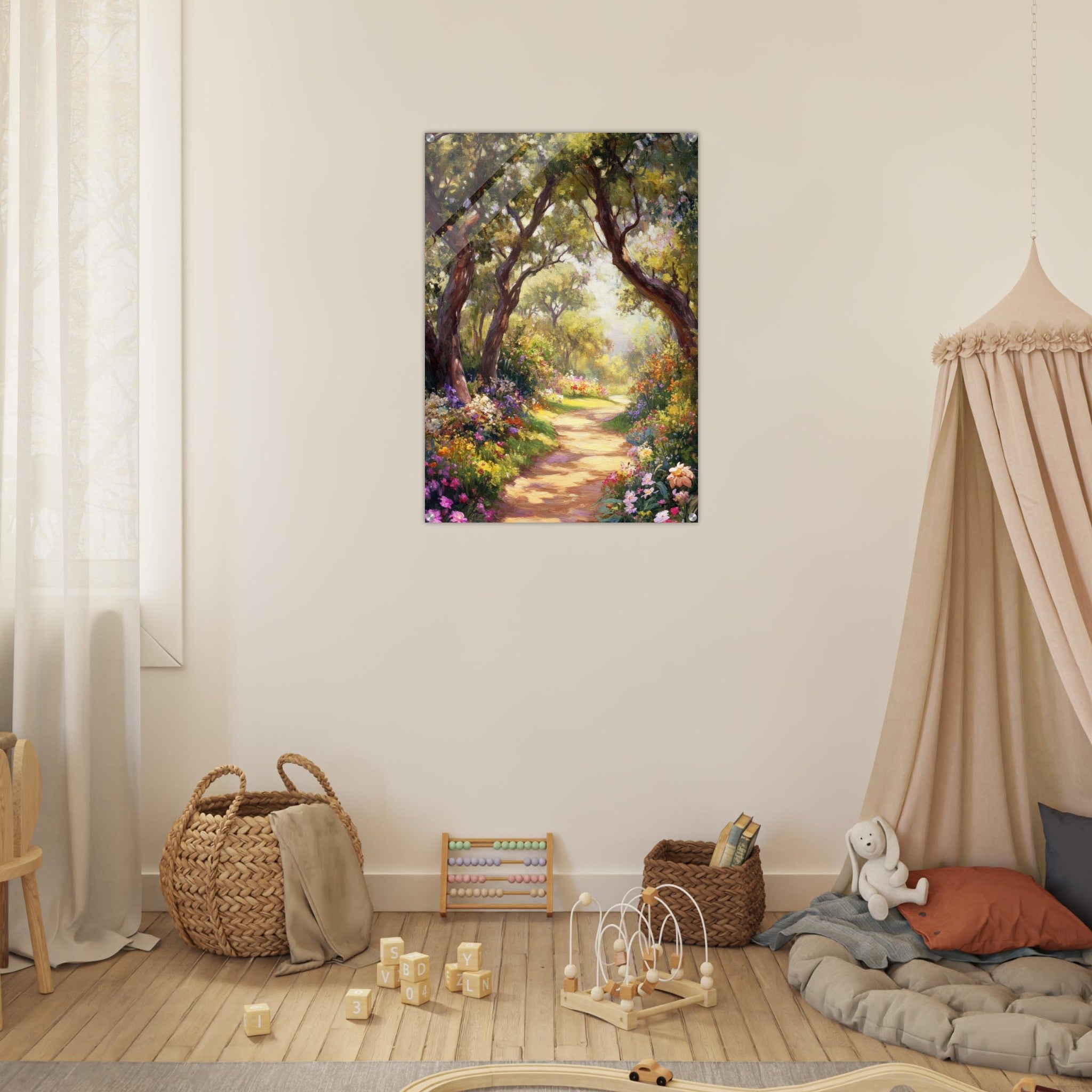 Acrylic Print Portrait - Sunlit Garden Path A meandering pathway through 2 - Shop Ai Art WebShop - Digital Art online Store