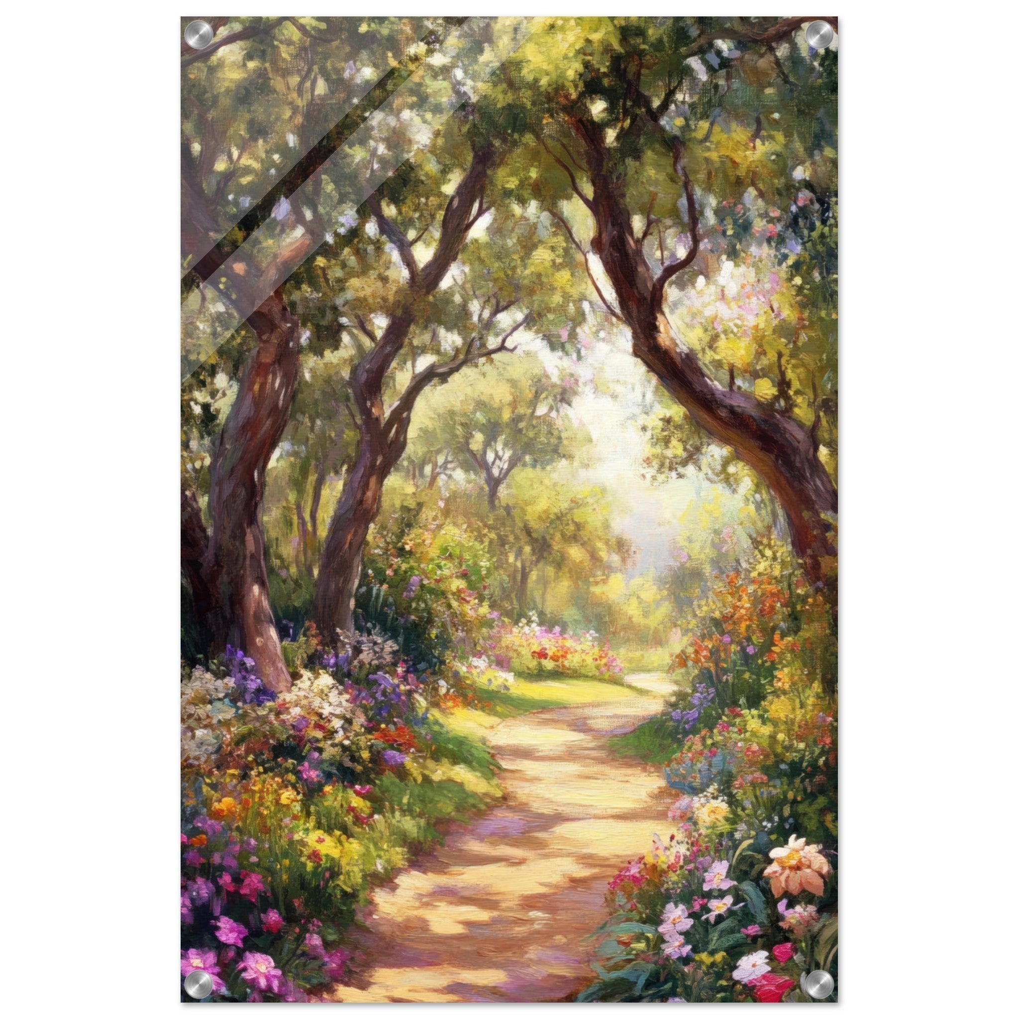 Acrylic Print Portrait - Sunlit Garden Path A meandering pathway through 2 - Shop Ai Art WebShop - Digital Art online Store