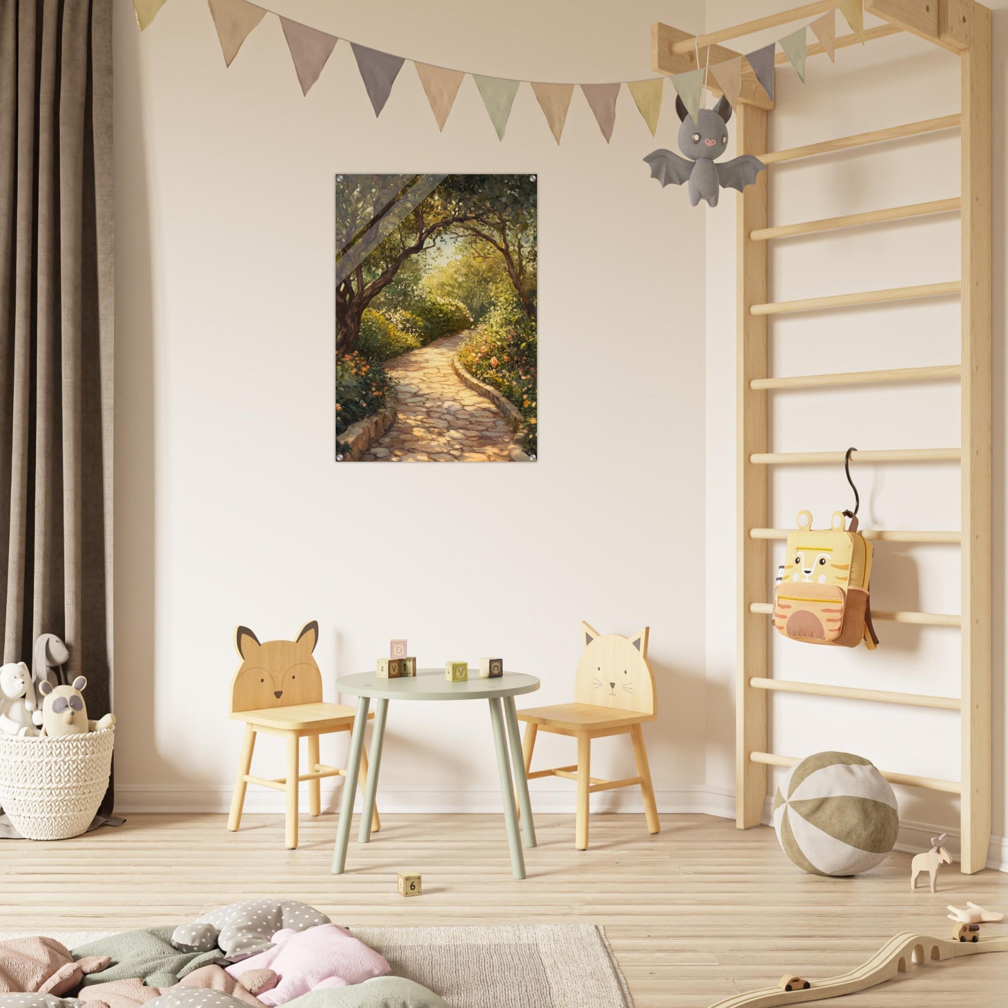 Acrylic Print Portrait - Sunlit Garden Path A meandering pathway through - Shop Ai Art WebShop - Digital Art online Store