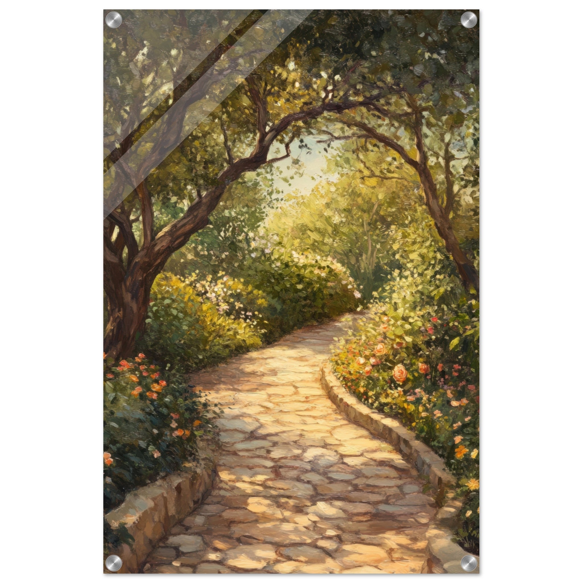 Acrylic Print Portrait - Sunlit Garden Path A meandering pathway through - Shop Ai Art WebShop - Digital Art online Store