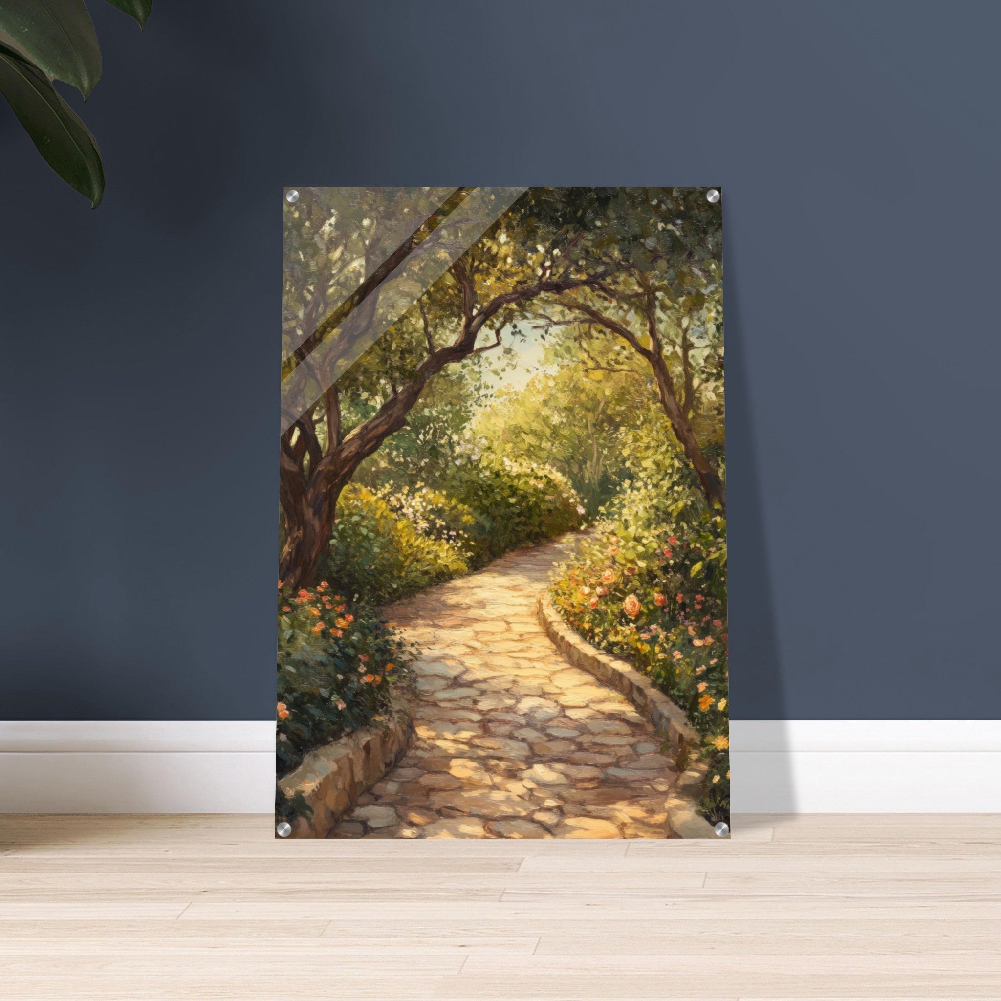 Acrylic Print Portrait - Sunlit Garden Path A meandering pathway through - Shop Ai Art WebShop - Digital Art online Store