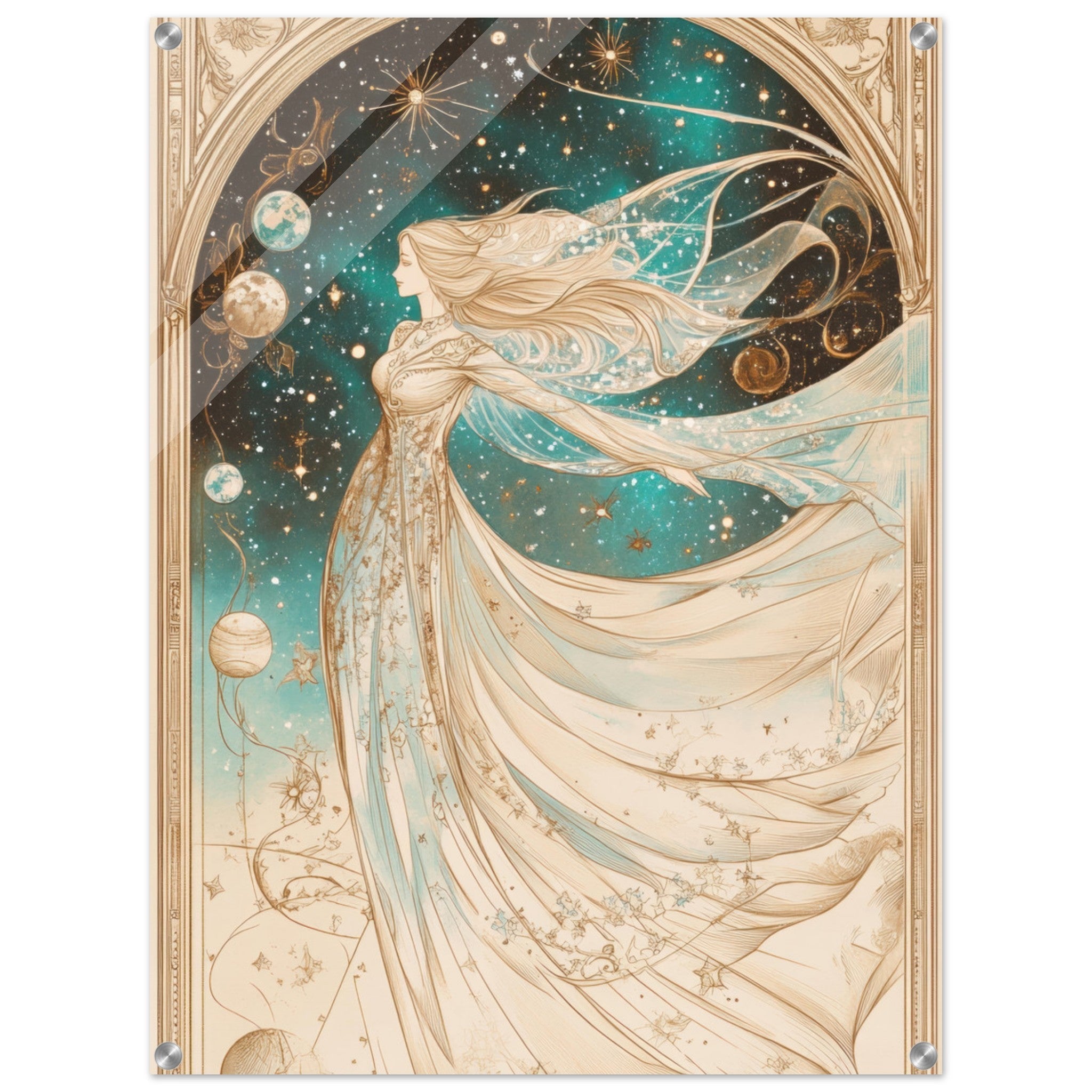 Acrylic Print Portrait - The Cosmic Muse A hand - drawn illustration 2 - Shop Ai Art WebShop - Digital Art online Store