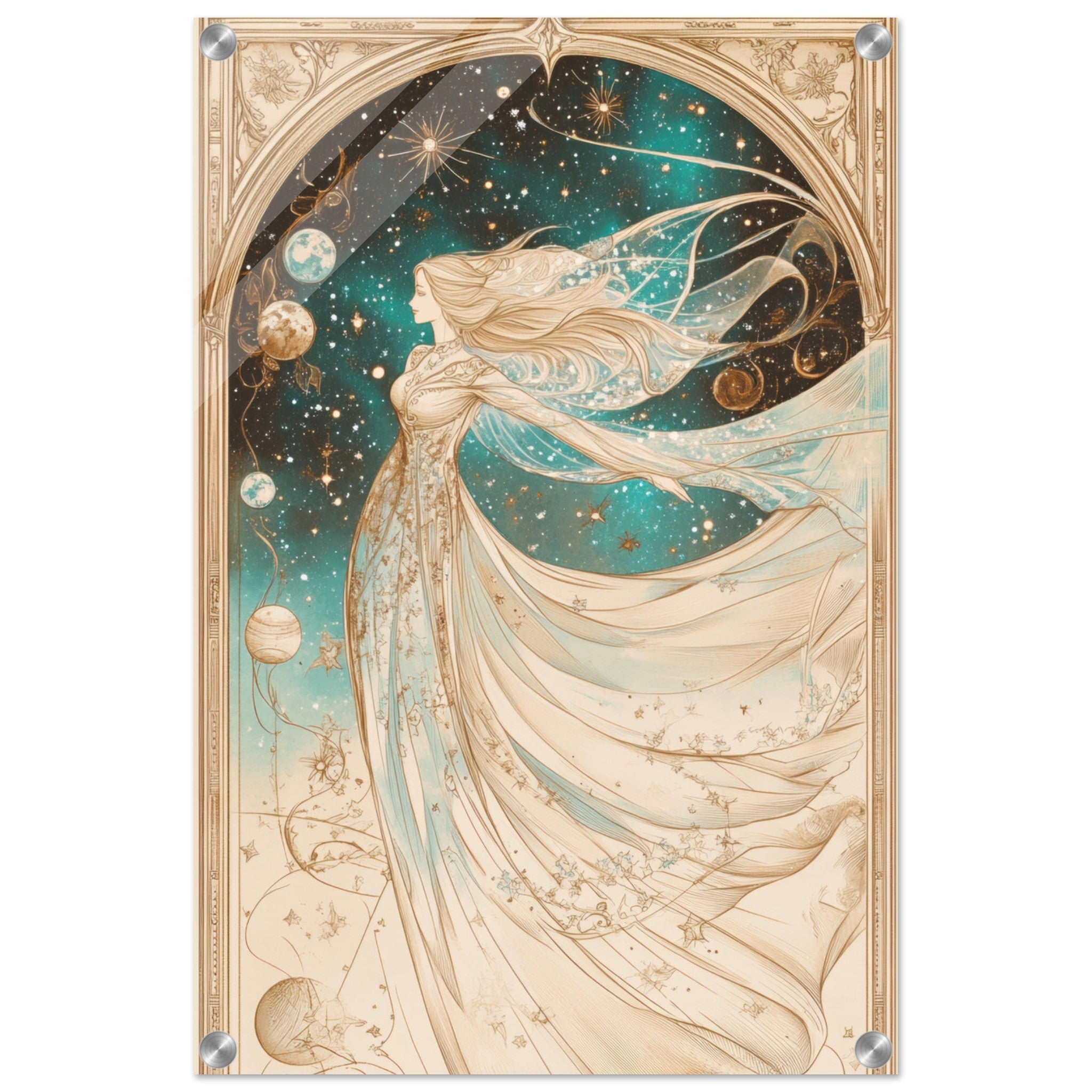 Acrylic Print Portrait - The Cosmic Muse A hand - drawn illustration 2 - Shop Ai Art WebShop - Digital Art online Store