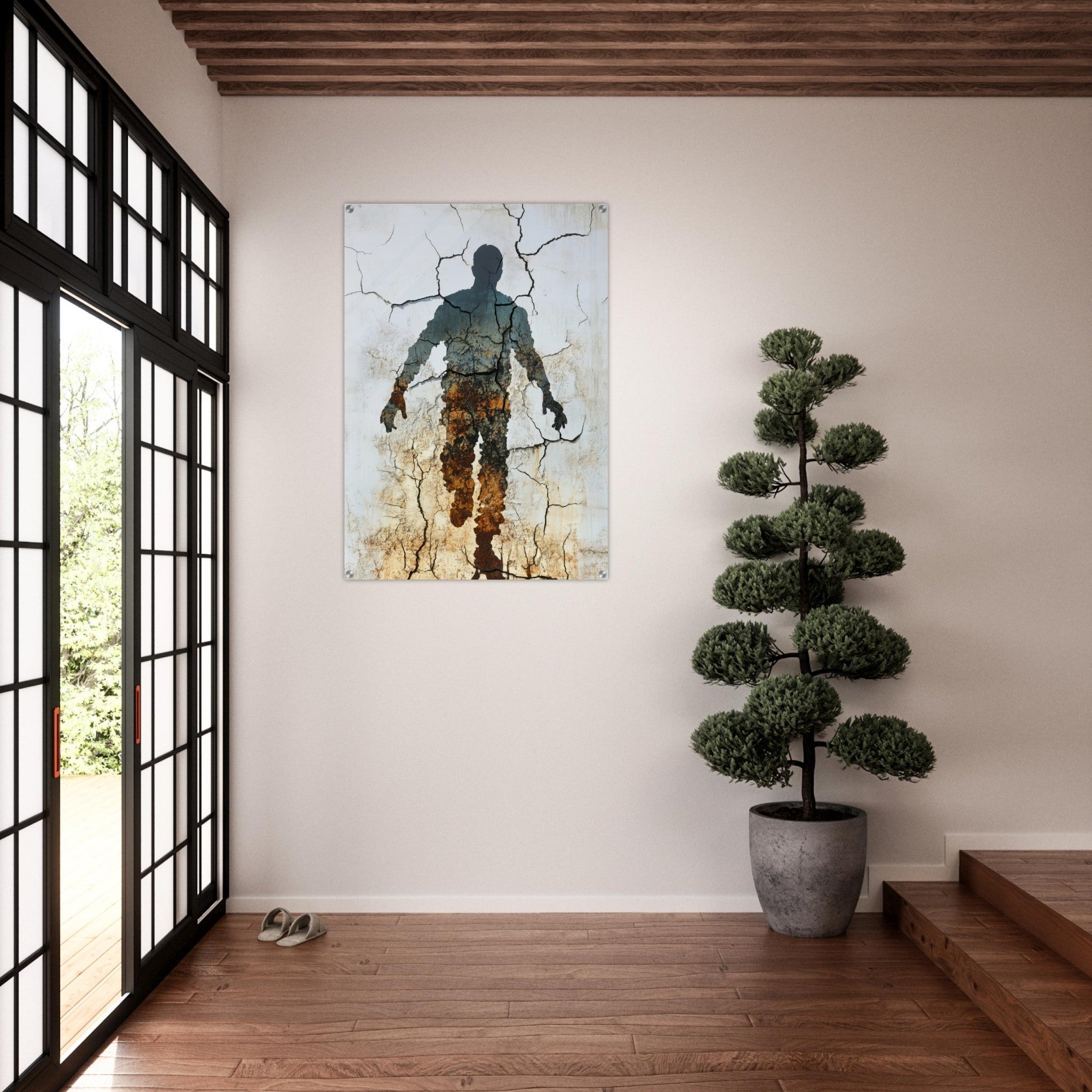 Acrylic Print Portrait - The Erosion of Thought Layers of cracked peeling 3 - Shop Ai Art WebShop - Digital Art online Store