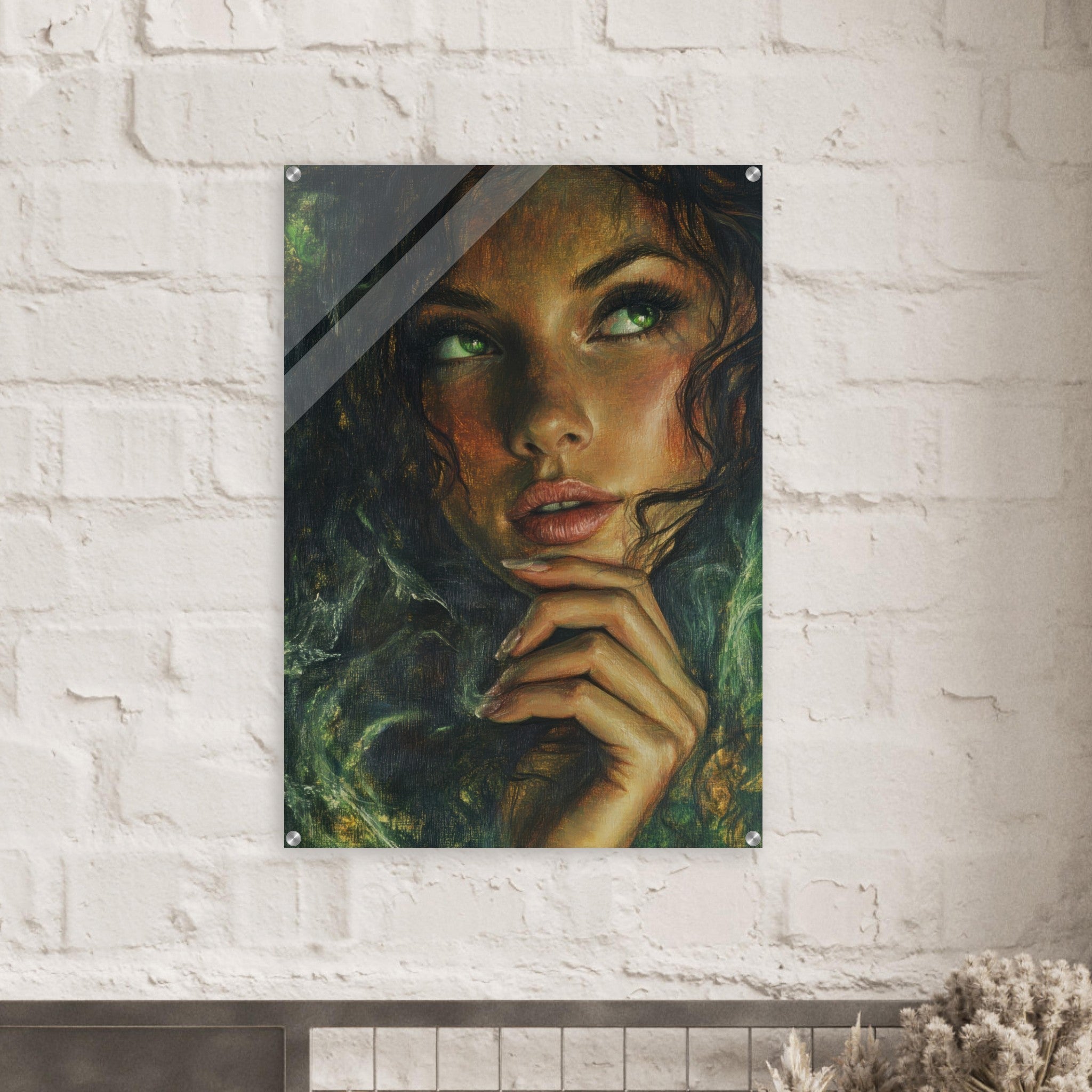 Acrylic Print Portrait - The Fae Sorceress of the Emerald Woods Oil Faint 3 - Shop Ai Art WebShop - Digital Art online Store