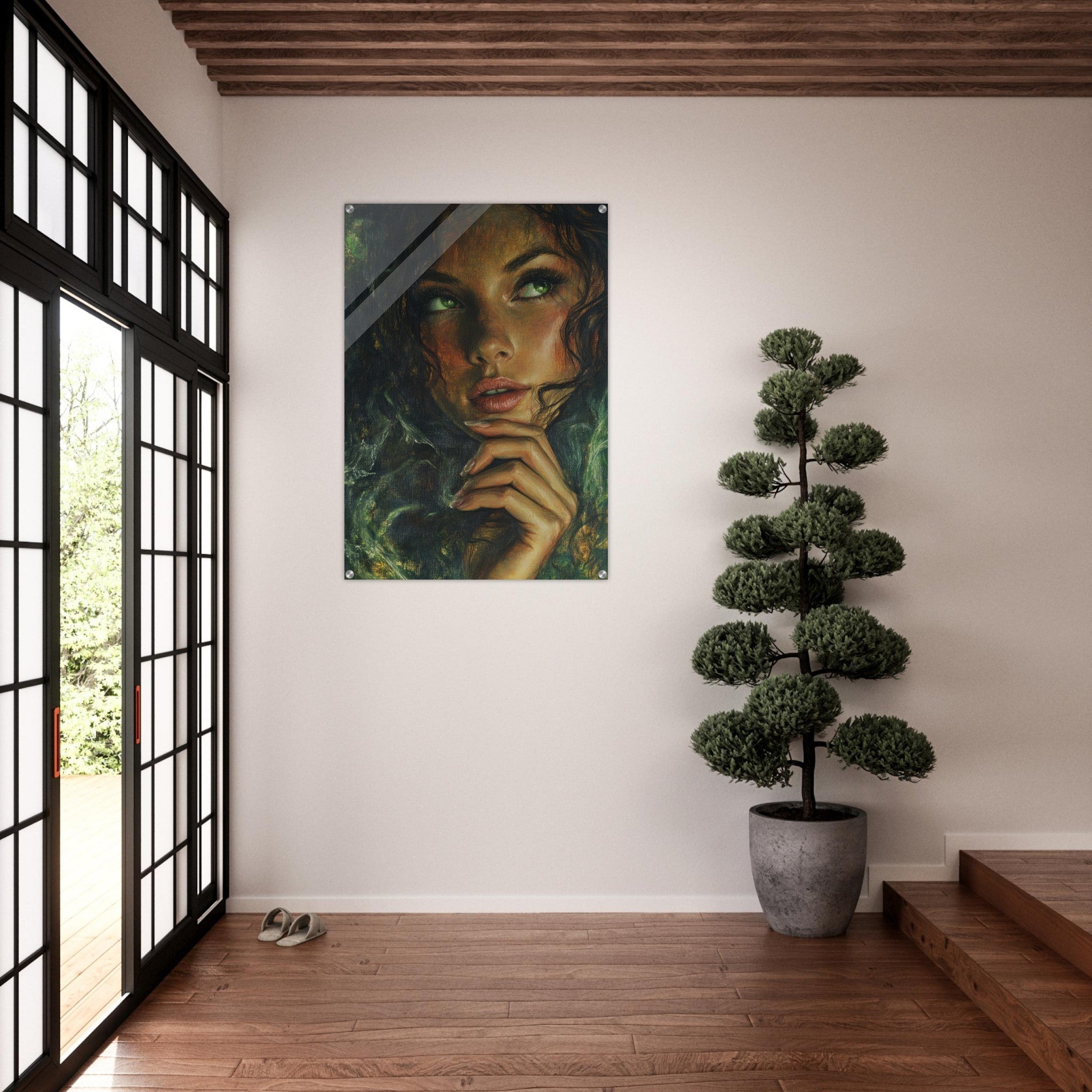 Acrylic Print Portrait - The Fae Sorceress of the Emerald Woods Oil Faint 3 - Shop Ai Art WebShop - Digital Art online Store
