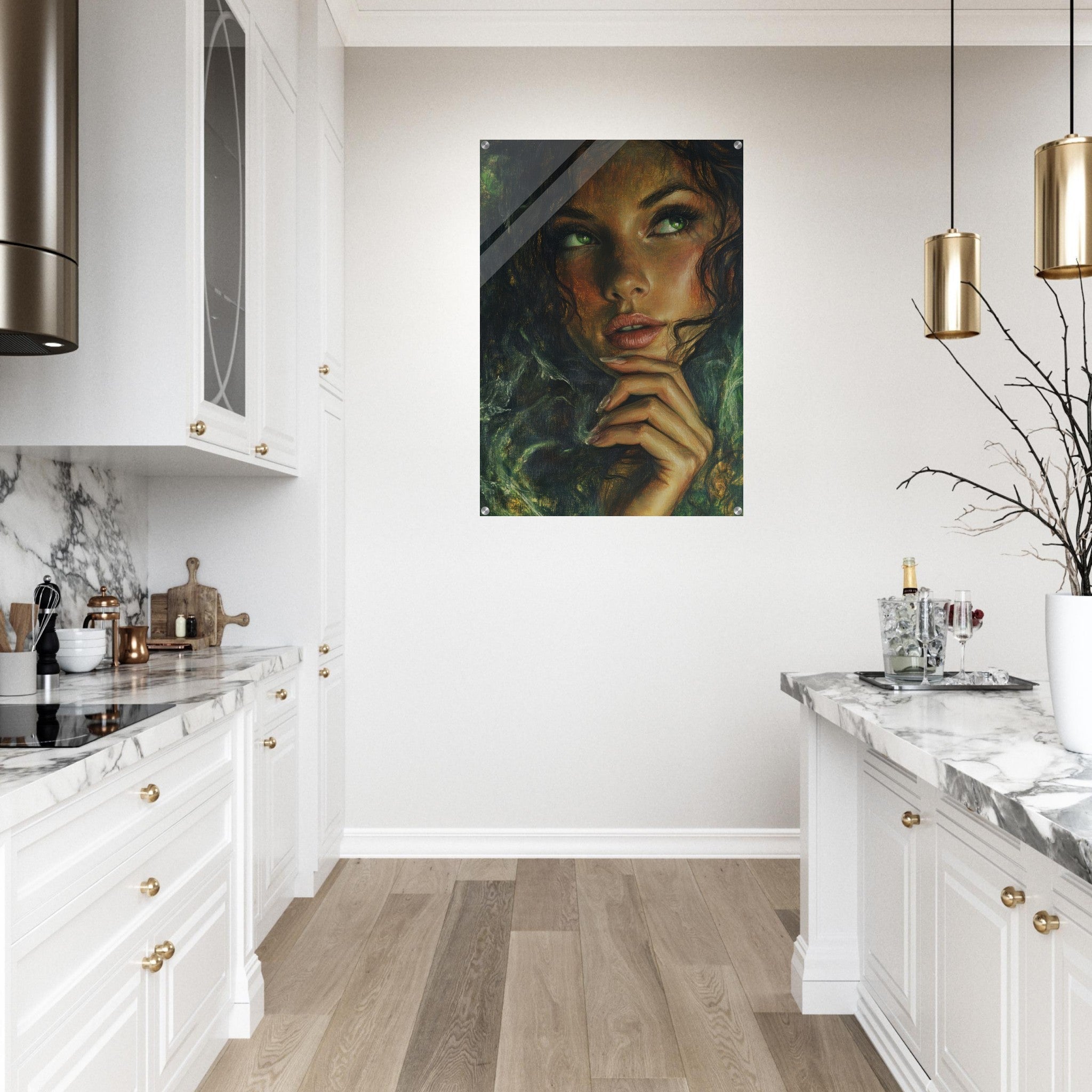 Acrylic Print Portrait - The Fae Sorceress of the Emerald Woods Oil Faint 3 - Shop Ai Art WebShop - Digital Art online Store