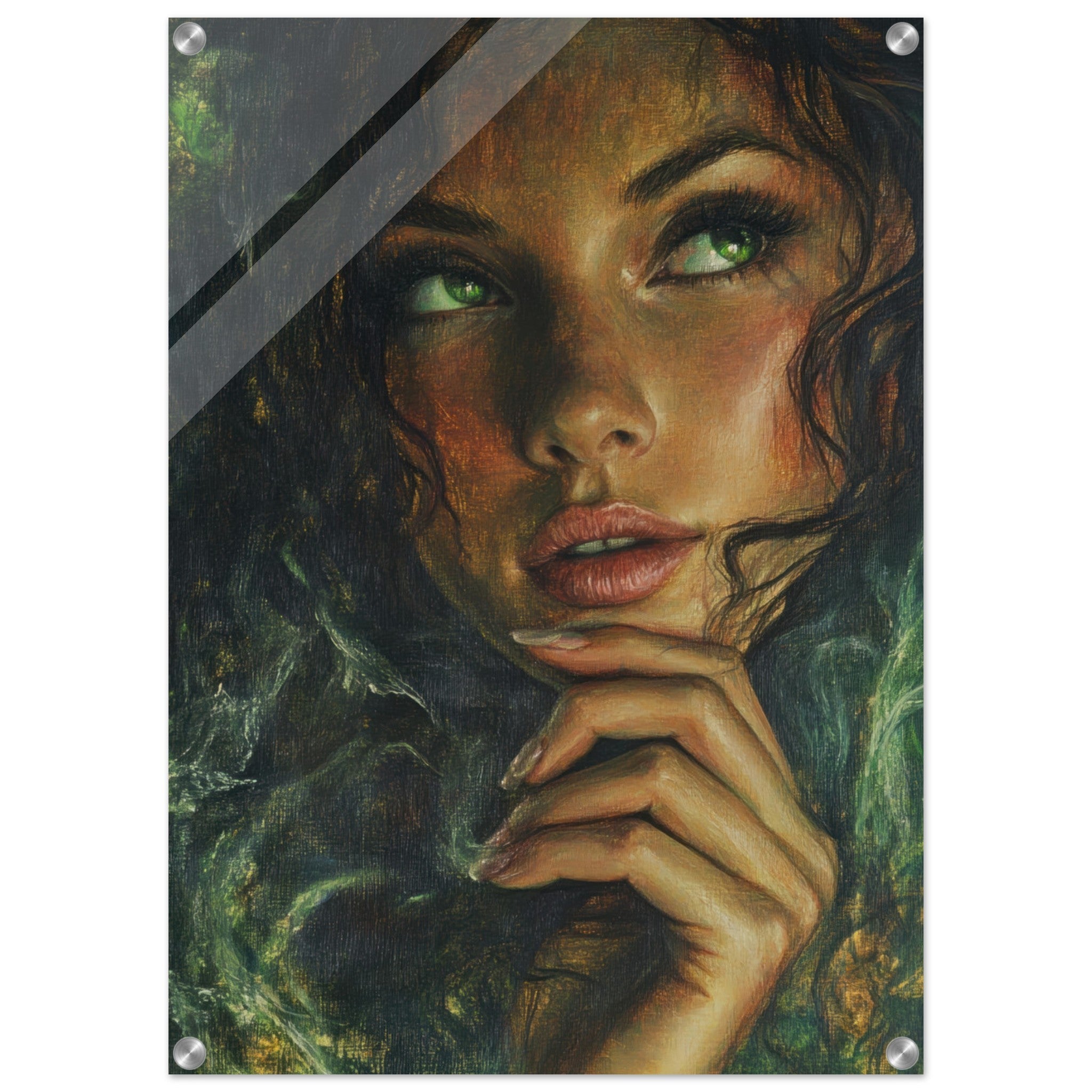 Acrylic Print Portrait - The Fae Sorceress of the Emerald Woods Oil Faint 3 - Shop Ai Art WebShop - Digital Art online Store