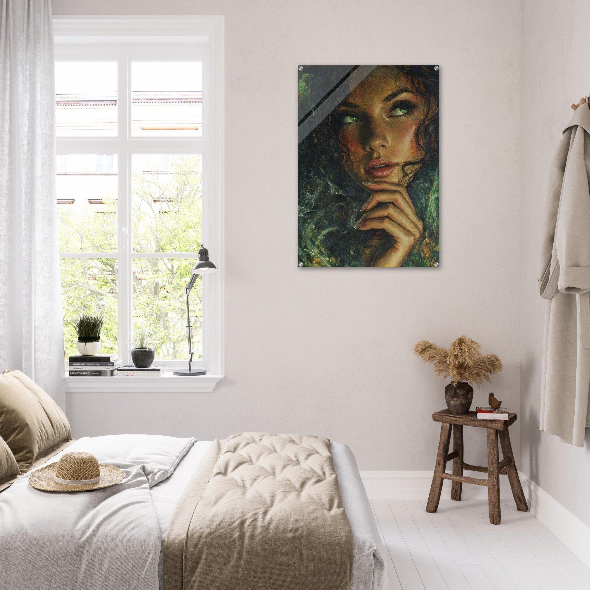 Acrylic Print Portrait - The Fae Sorceress of the Emerald Woods Oil Faint 3 - Shop Ai Art WebShop - Digital Art online Store