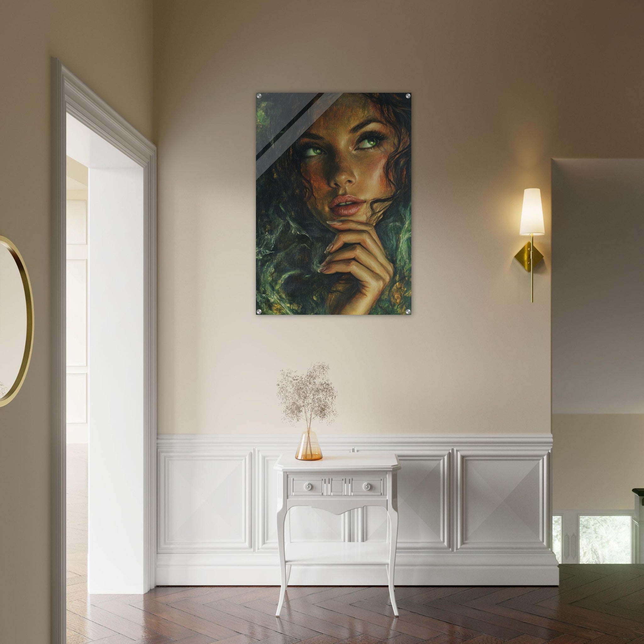 Acrylic Print Portrait - The Fae Sorceress of the Emerald Woods Oil Faint 3 - Shop Ai Art WebShop - Digital Art online Store