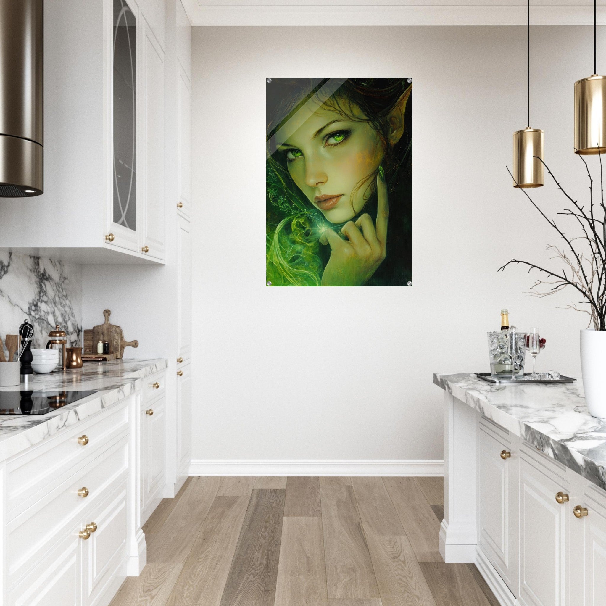 Acrylic Print Portrait - The Fae Sorceress of the Emerald Woods Oil Faint - Shop Ai Art WebShop - Digital Art online Store
