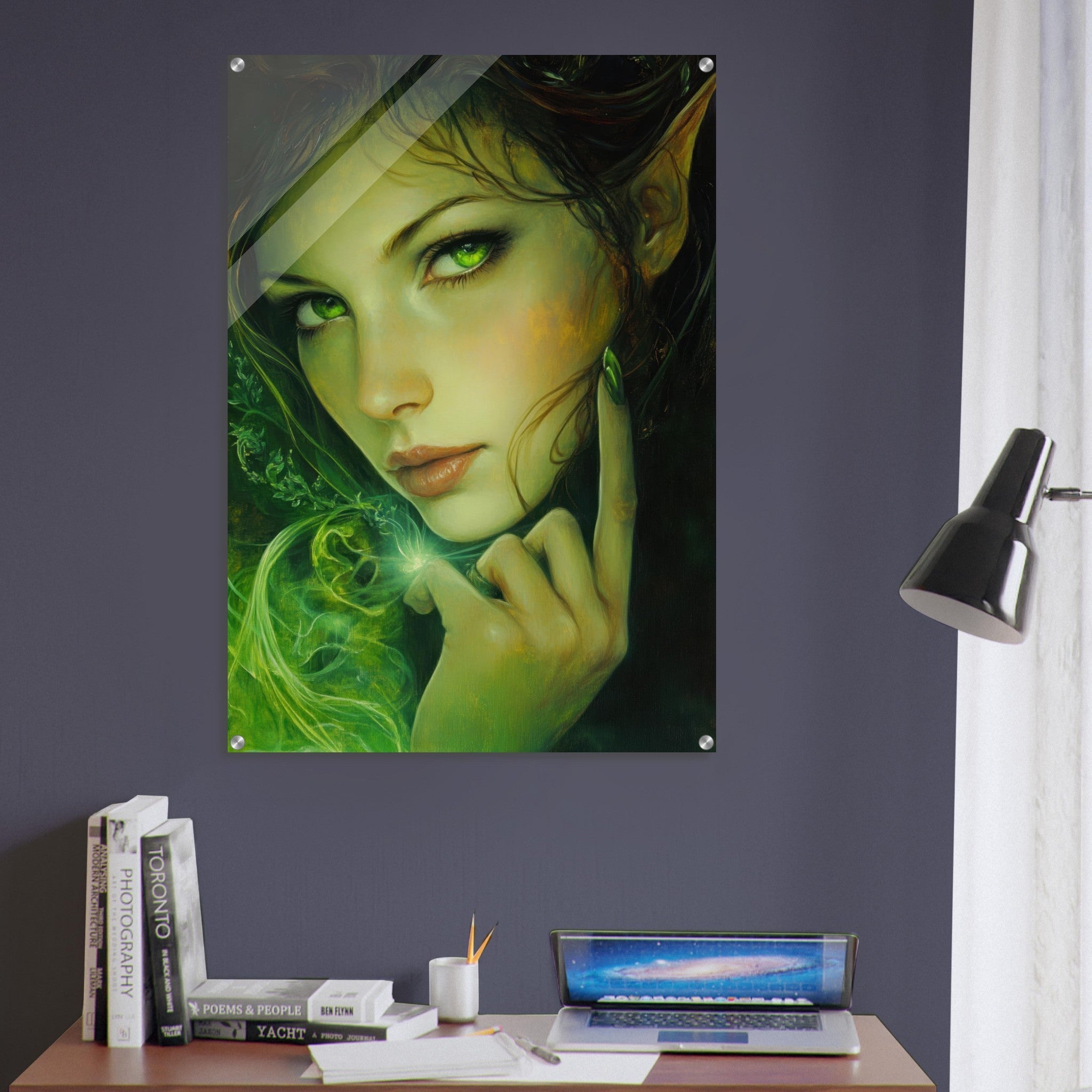 Acrylic Print Portrait - The Fae Sorceress of the Emerald Woods Oil Faint - Shop Ai Art WebShop - Digital Art online Store