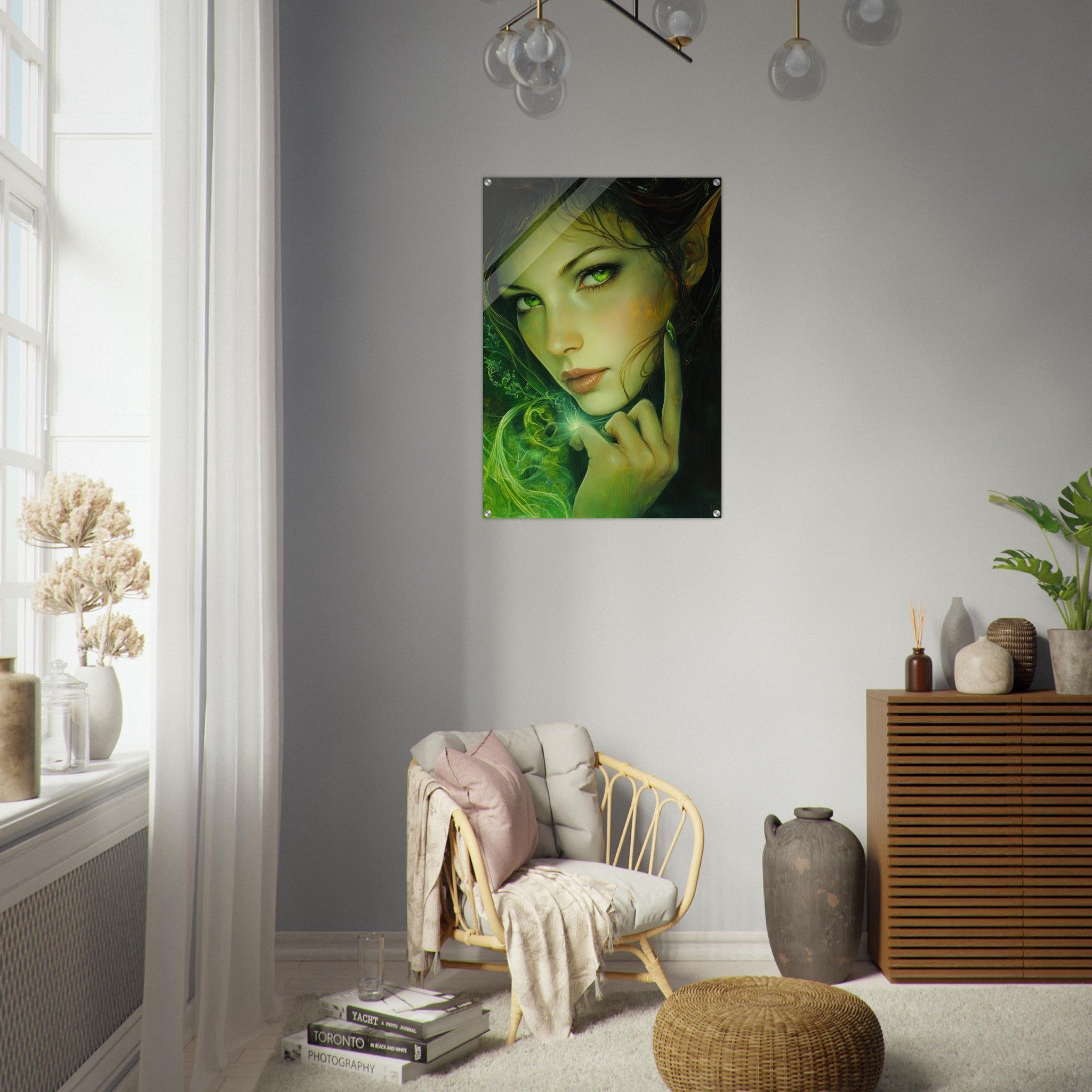 Acrylic Print Portrait - The Fae Sorceress of the Emerald Woods Oil Faint - Shop Ai Art WebShop - Digital Art online Store