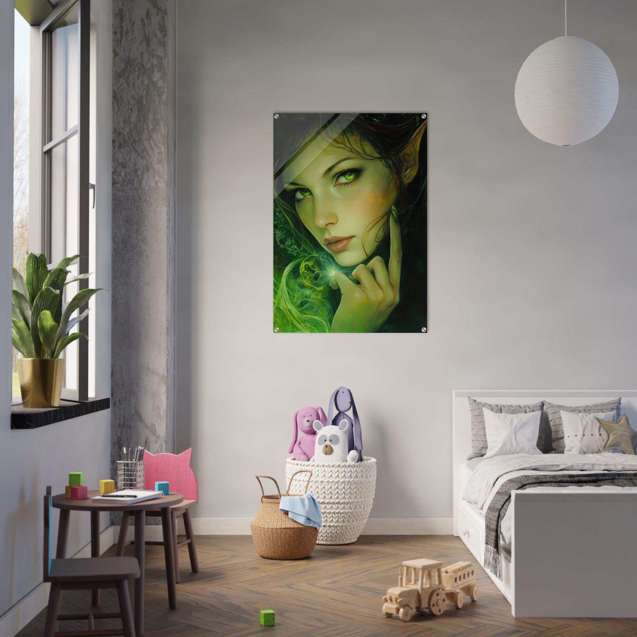 Acrylic Print Portrait - The Fae Sorceress of the Emerald Woods Oil Faint - Shop Ai Art WebShop - Digital Art online Store
