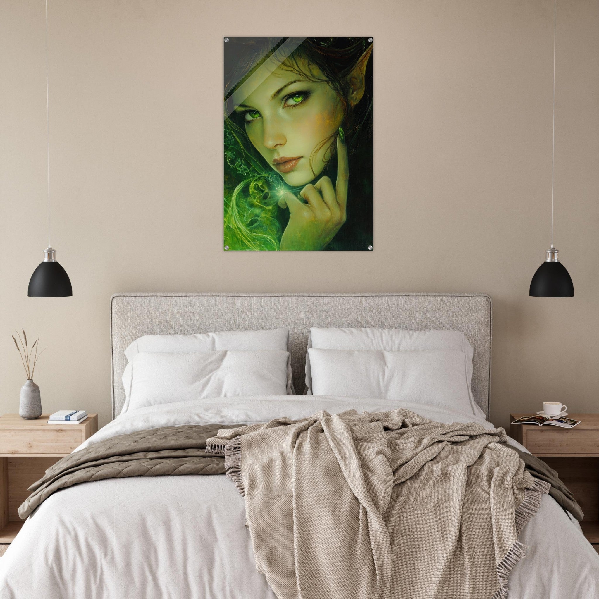 Acrylic Print Portrait - The Fae Sorceress of the Emerald Woods Oil Faint - Shop Ai Art WebShop - Digital Art online Store