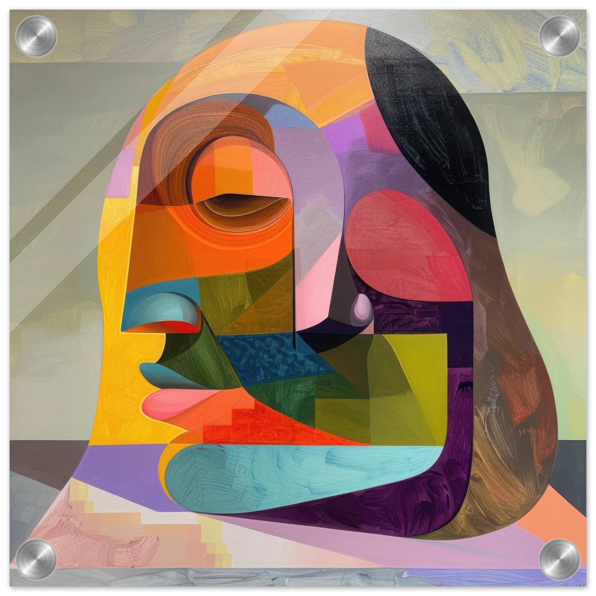 Acrylic Print Square - African Face in Abstract Style painting - Shop Ai Art WebShop - Digital Art online Store