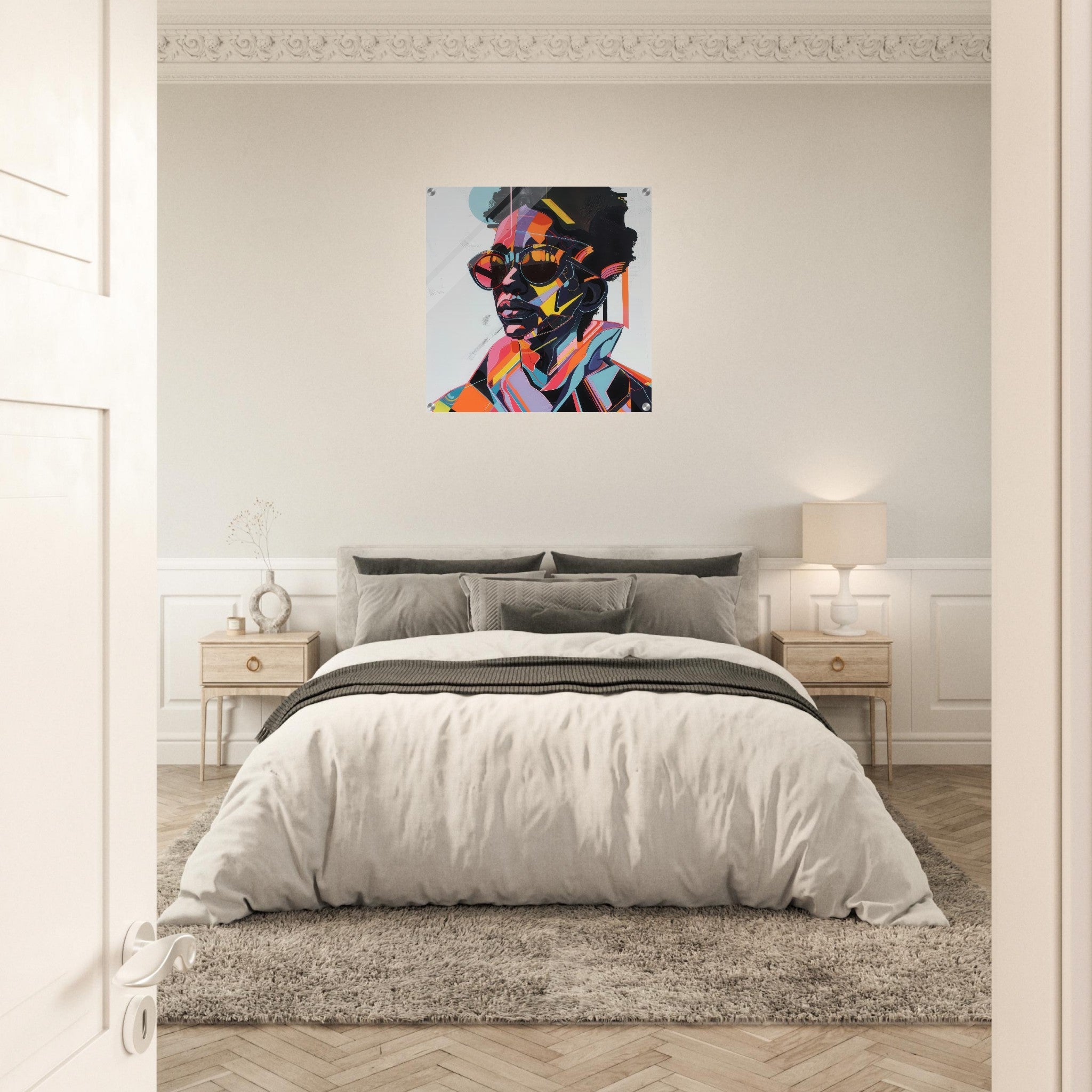 Acrylic Print Square - Afrofuturism swedish sharkansas in abstract styl 3 - Shop Ai Art WebShop - Digital Art online Store