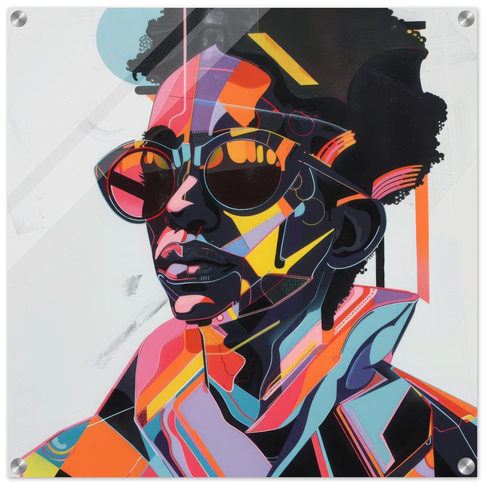 Acrylic Print Square - Afrofuturism swedish sharkansas in abstract styl 3 - Shop Ai Art WebShop - Digital Art online Store