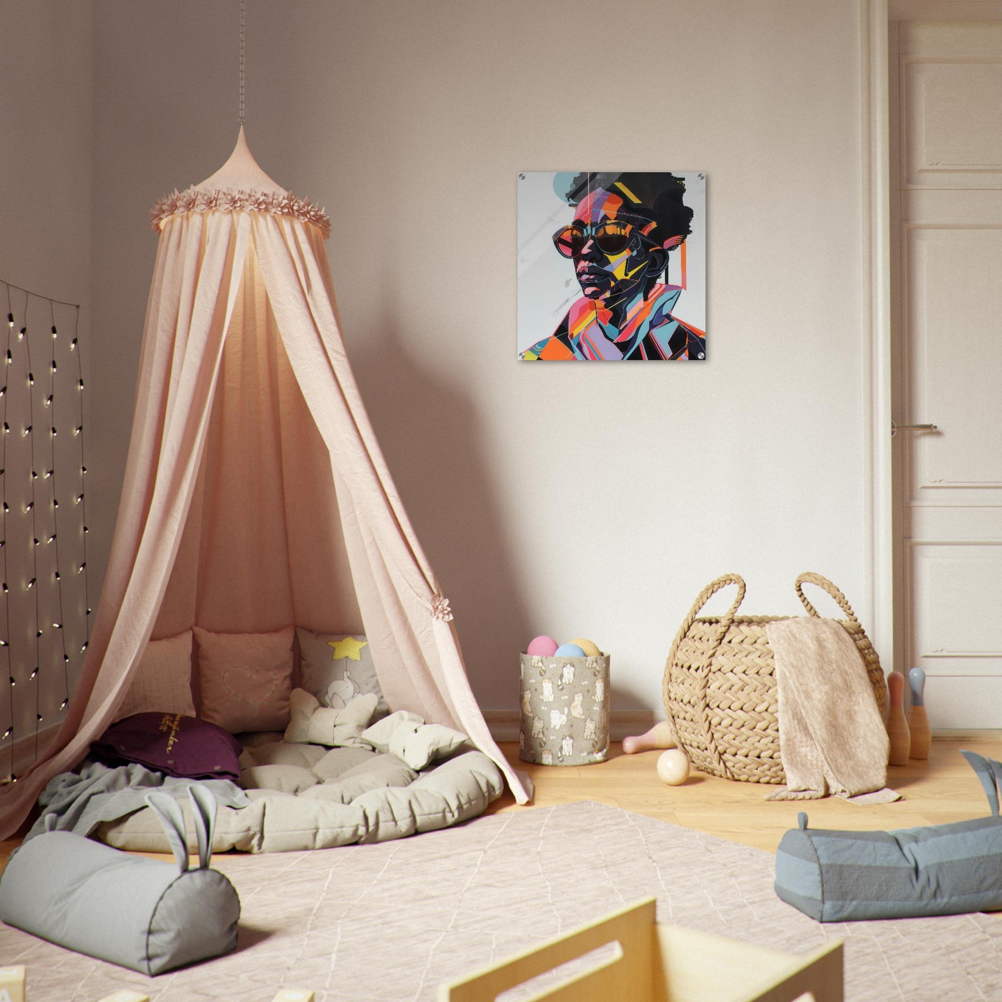 Acrylic Print Square - Afrofuturism swedish sharkansas in abstract styl 3 - Shop Ai Art WebShop - Digital Art online Store