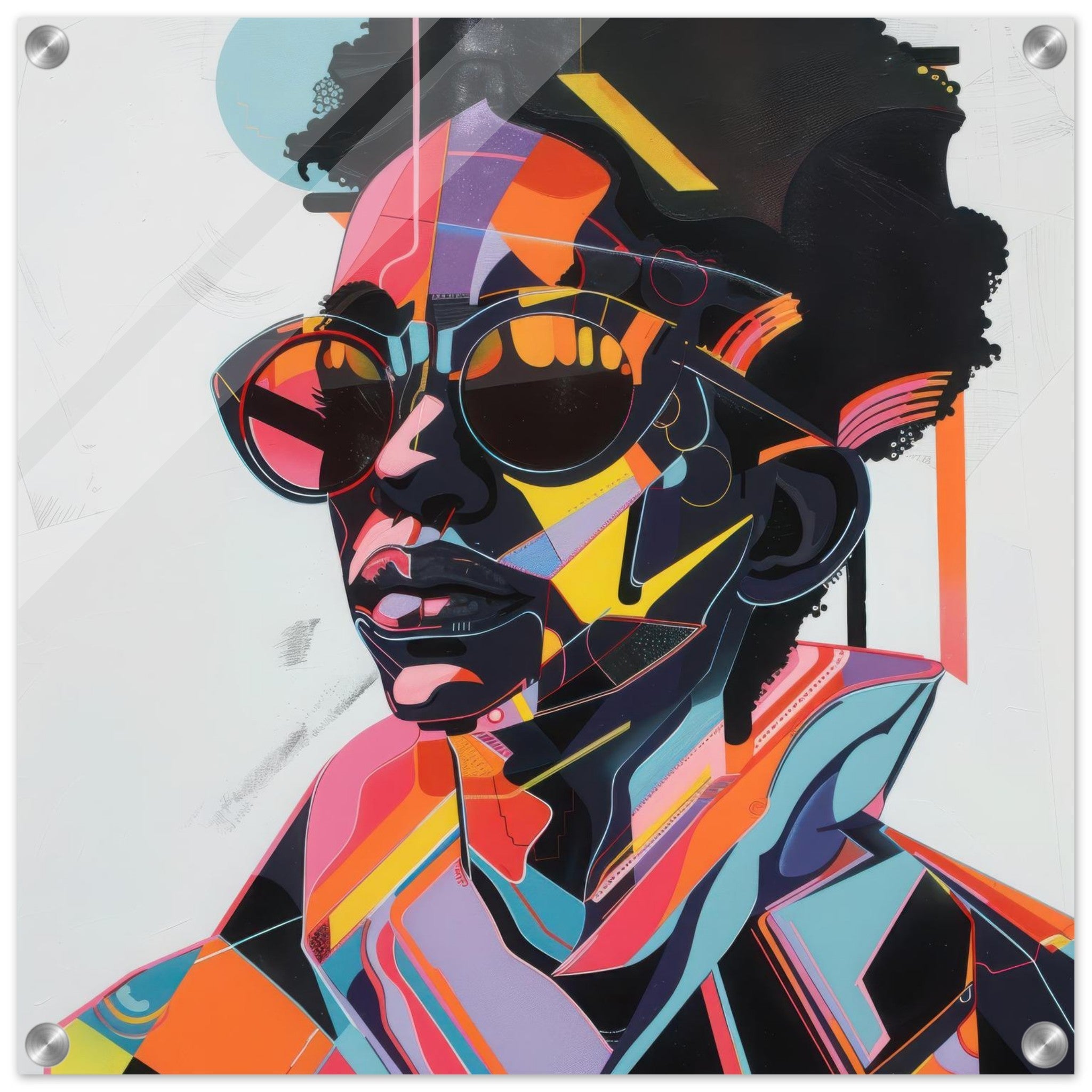 Acrylic Print Square - Afrofuturism swedish sharkansas in abstract styl 3 - Shop Ai Art WebShop - Digital Art online Store