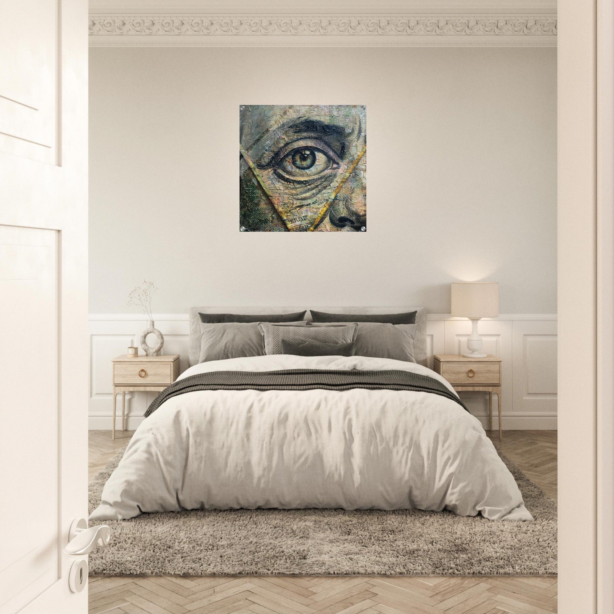 Acrylic Print Square - All seeing eye in a 1 dollar bill abstract art - Shop Ai Art WebShop - Digital Art online Store