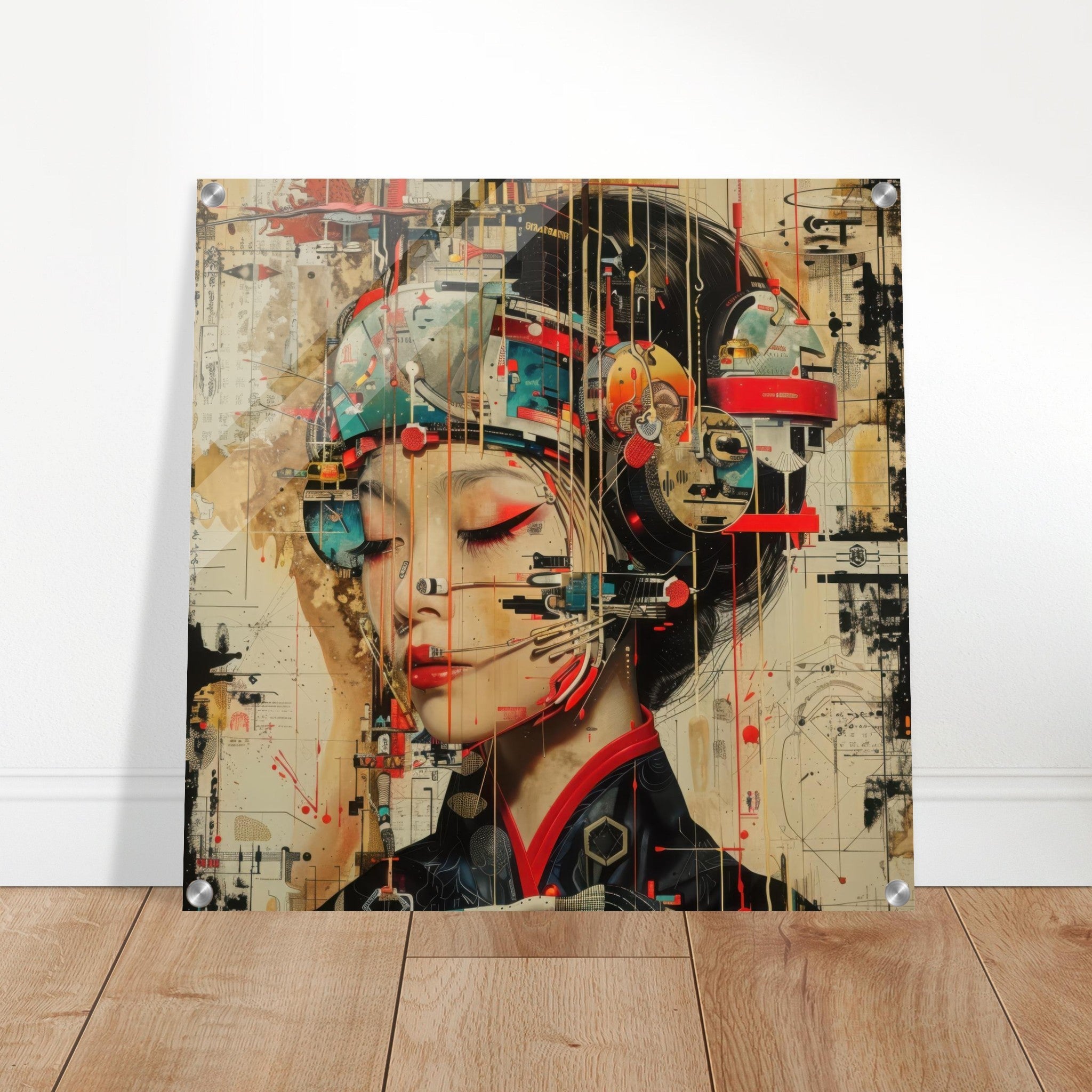 Acrylic Print Square - Asianfuturism swedish sharkansas in abstract style - Shop Ai Art WebShop - Digital Art online Store