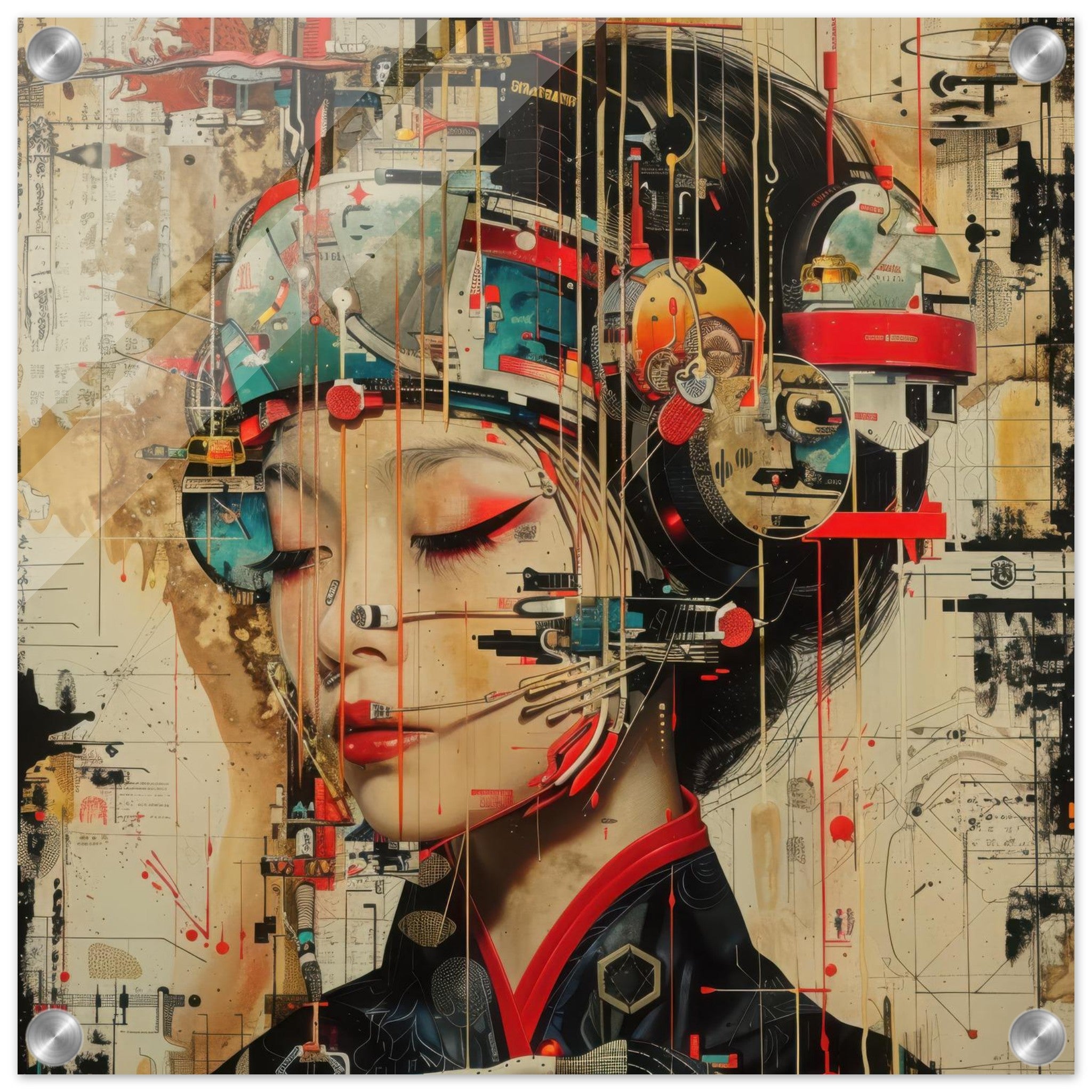 Acrylic Print Square - Asianfuturism swedish sharkansas in abstract style - Shop Ai Art WebShop - Digital Art online Store