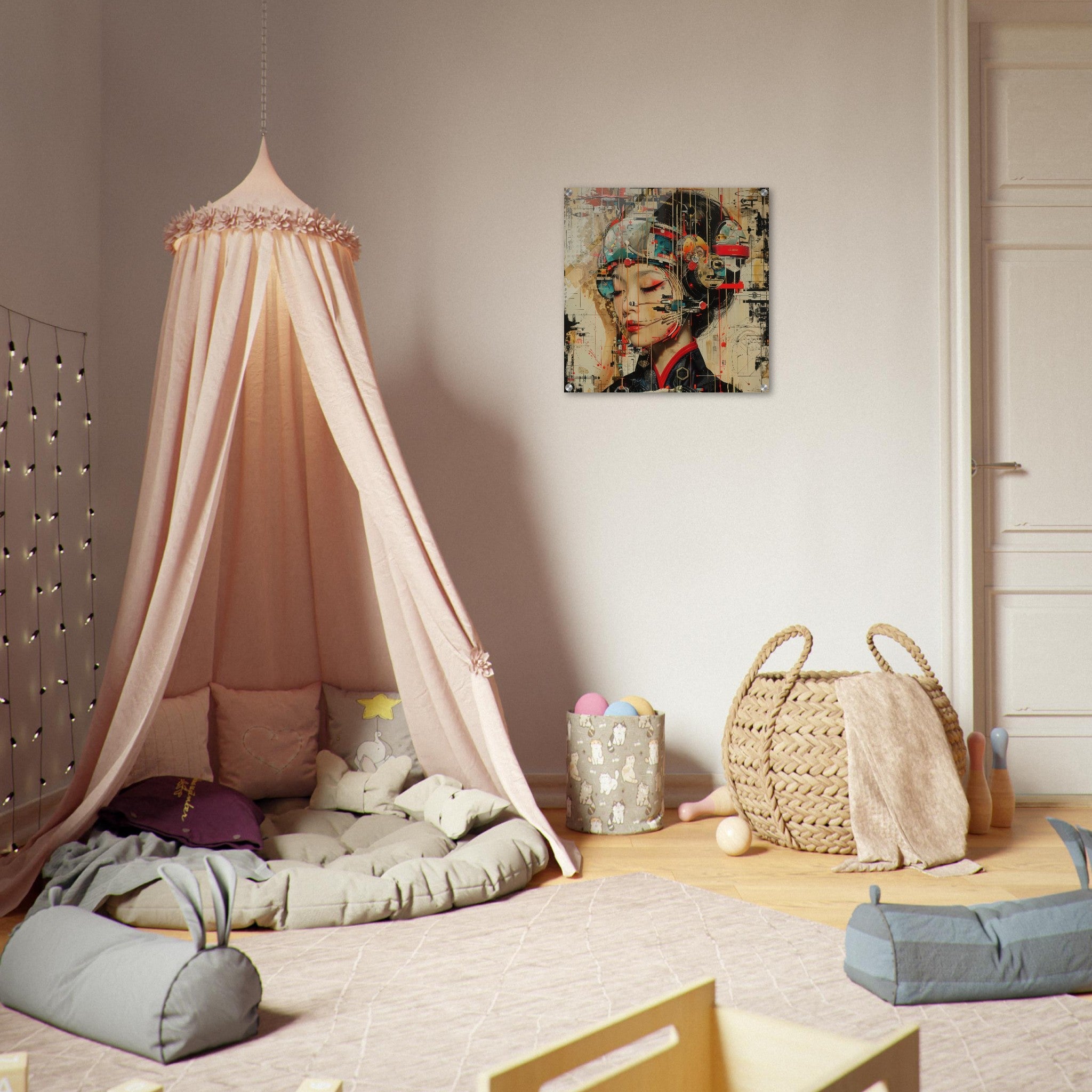 Acrylic Print Square - Asianfuturism swedish sharkansas in abstract style - Shop Ai Art WebShop - Digital Art online Store