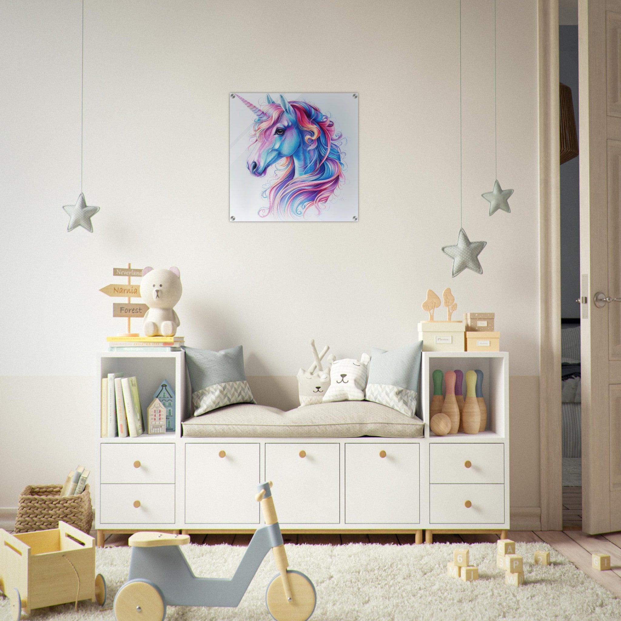 Acrylic Print Square - Children Kids Room Art Unicorn Fantasy 2 - Shop Ai Art WebShop - Digital Art online Store