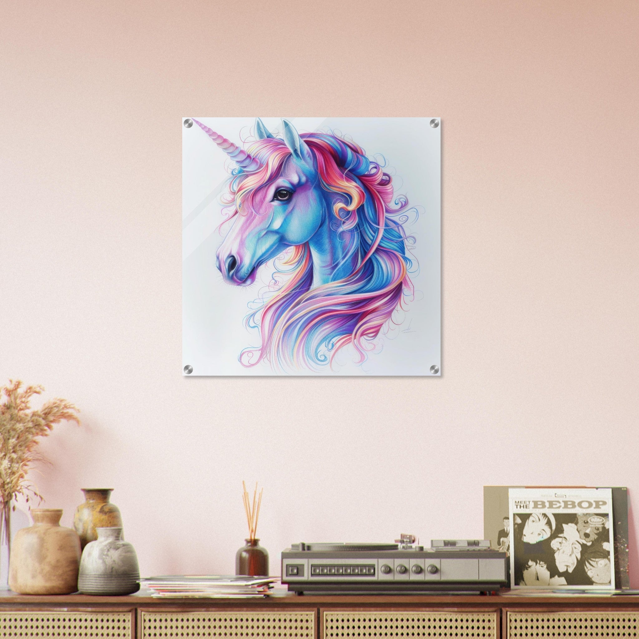Acrylic Print Square - Children Kids Room Art Unicorn Fantasy 2 - Shop Ai Art WebShop - Digital Art online Store