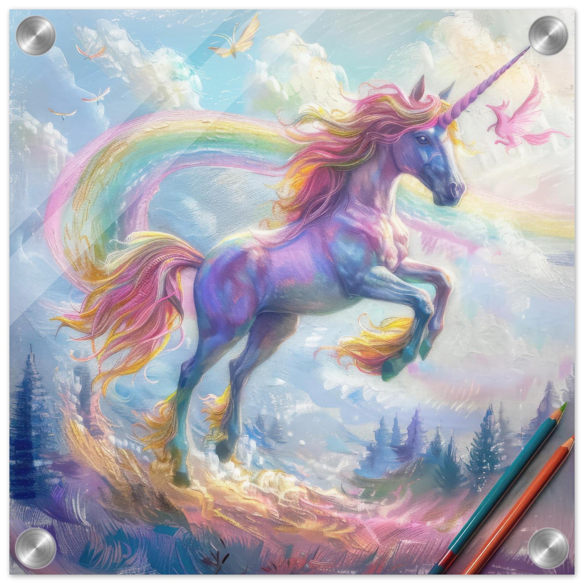 Acrylic Print Square - Children Kids Room Art Unicorn Fantasy 3 - Shop Ai Art WebShop - Digital Art online Store