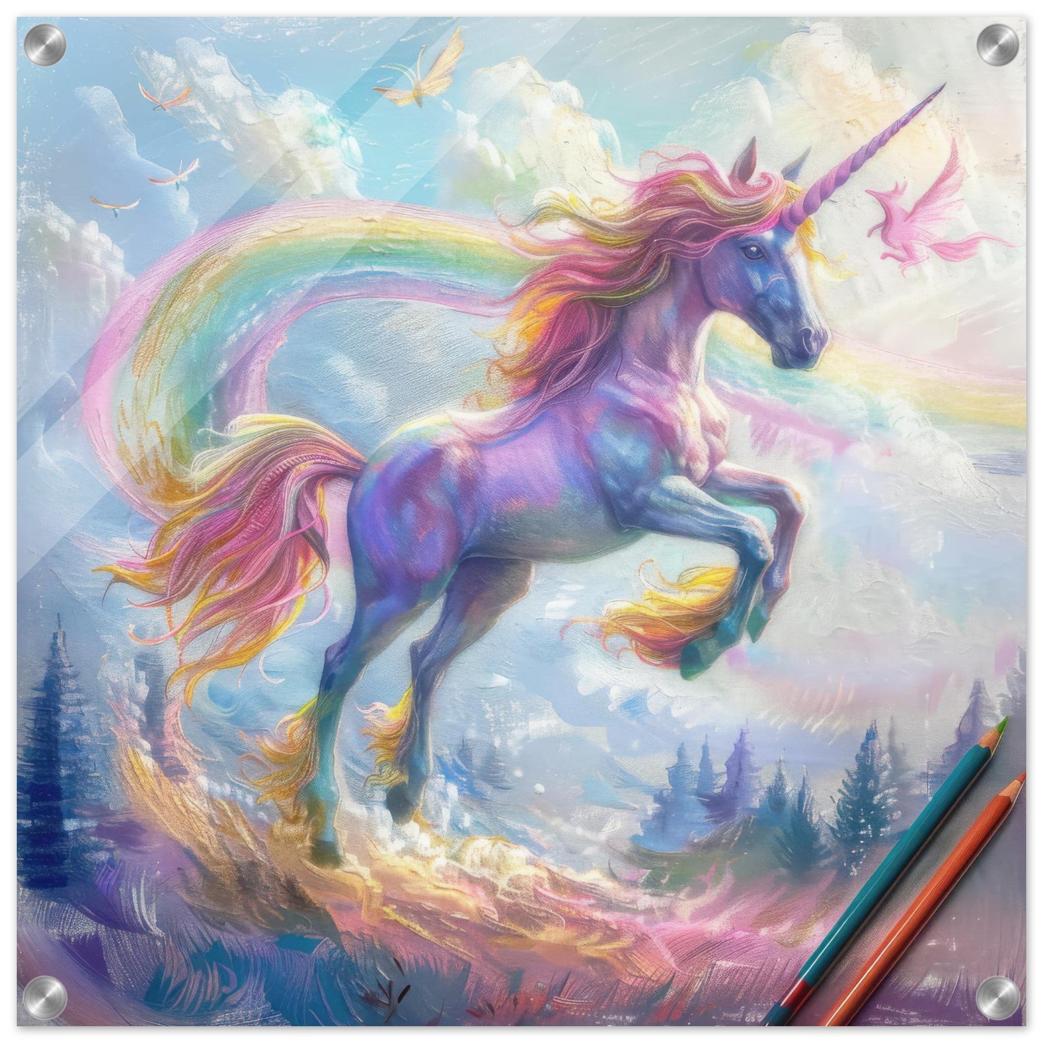 Acrylic Print Square - Children Kids Room Art Unicorn Fantasy 3 - Shop Ai Art WebShop - Digital Art online Store