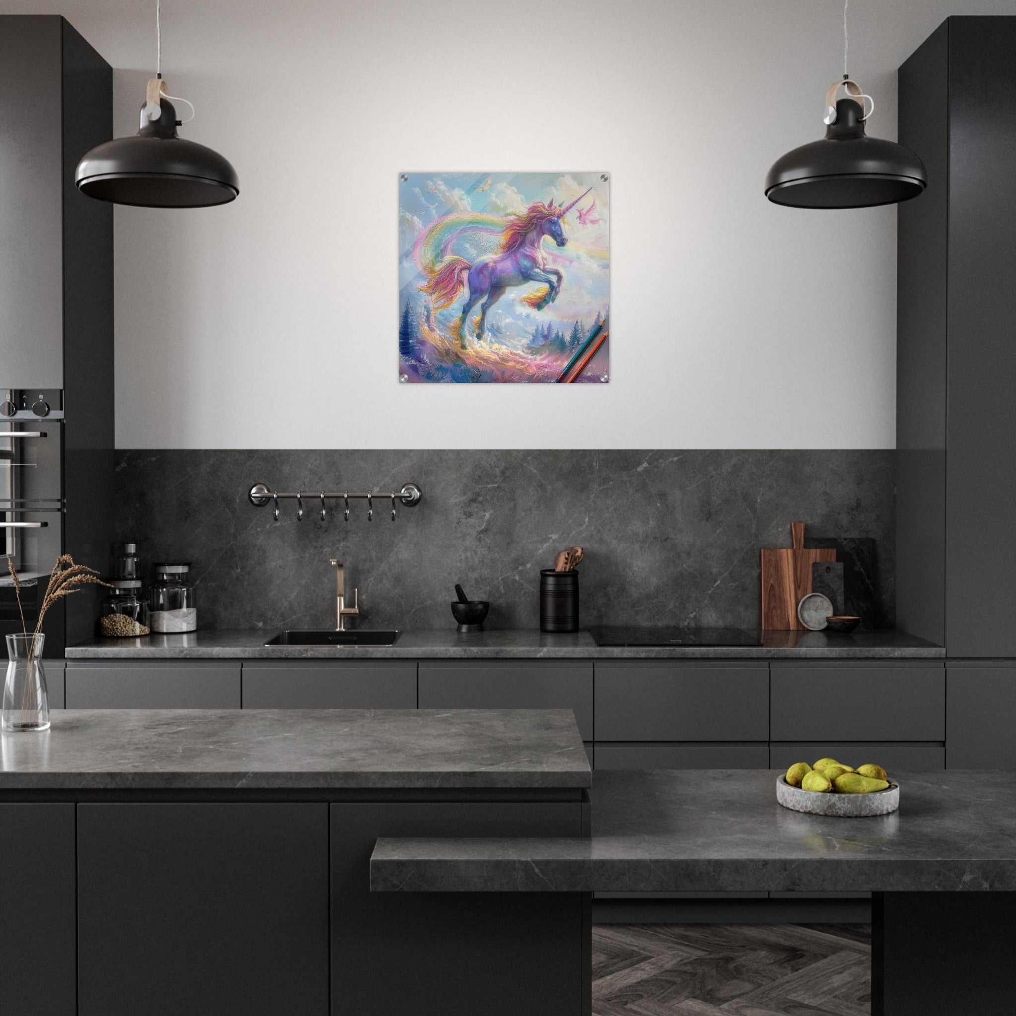 Acrylic Print Square - Children Kids Room Art Unicorn Fantasy 3 - Shop Ai Art WebShop - Digital Art online Store