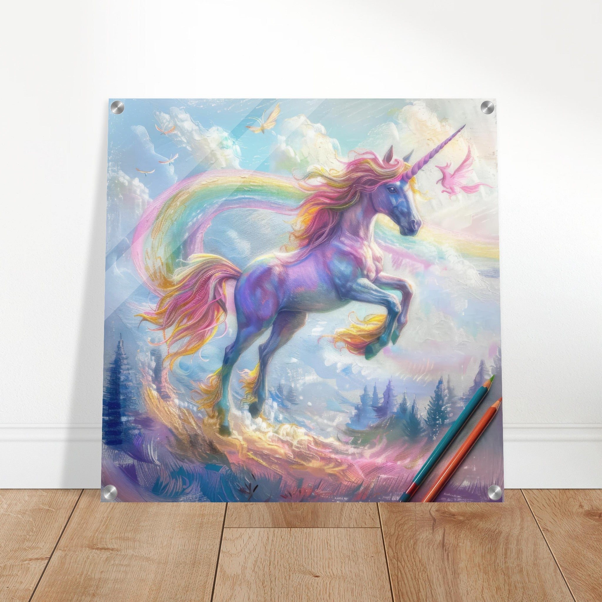 Acrylic Print Square - Children Kids Room Art Unicorn Fantasy 3 - Shop Ai Art WebShop - Digital Art online Store