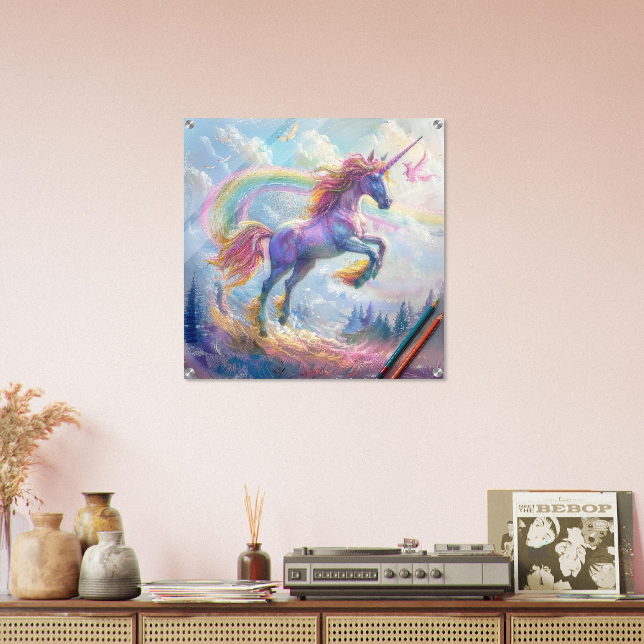 Acrylic Print Square - Children Kids Room Art Unicorn Fantasy 3 - Shop Ai Art WebShop - Digital Art online Store