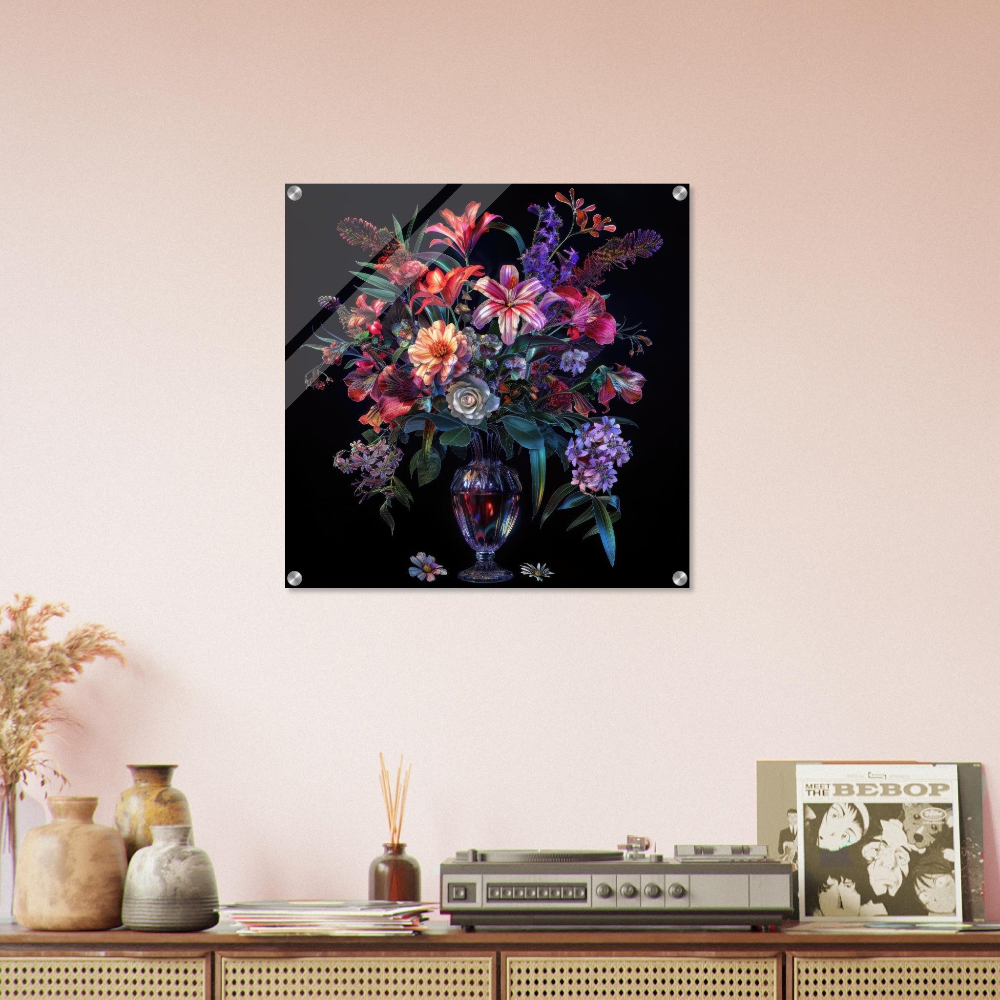 Acrylic Print Square - Colorfull Flower Art 14 - Shop Ai Art WebShop - Digital Art online Store