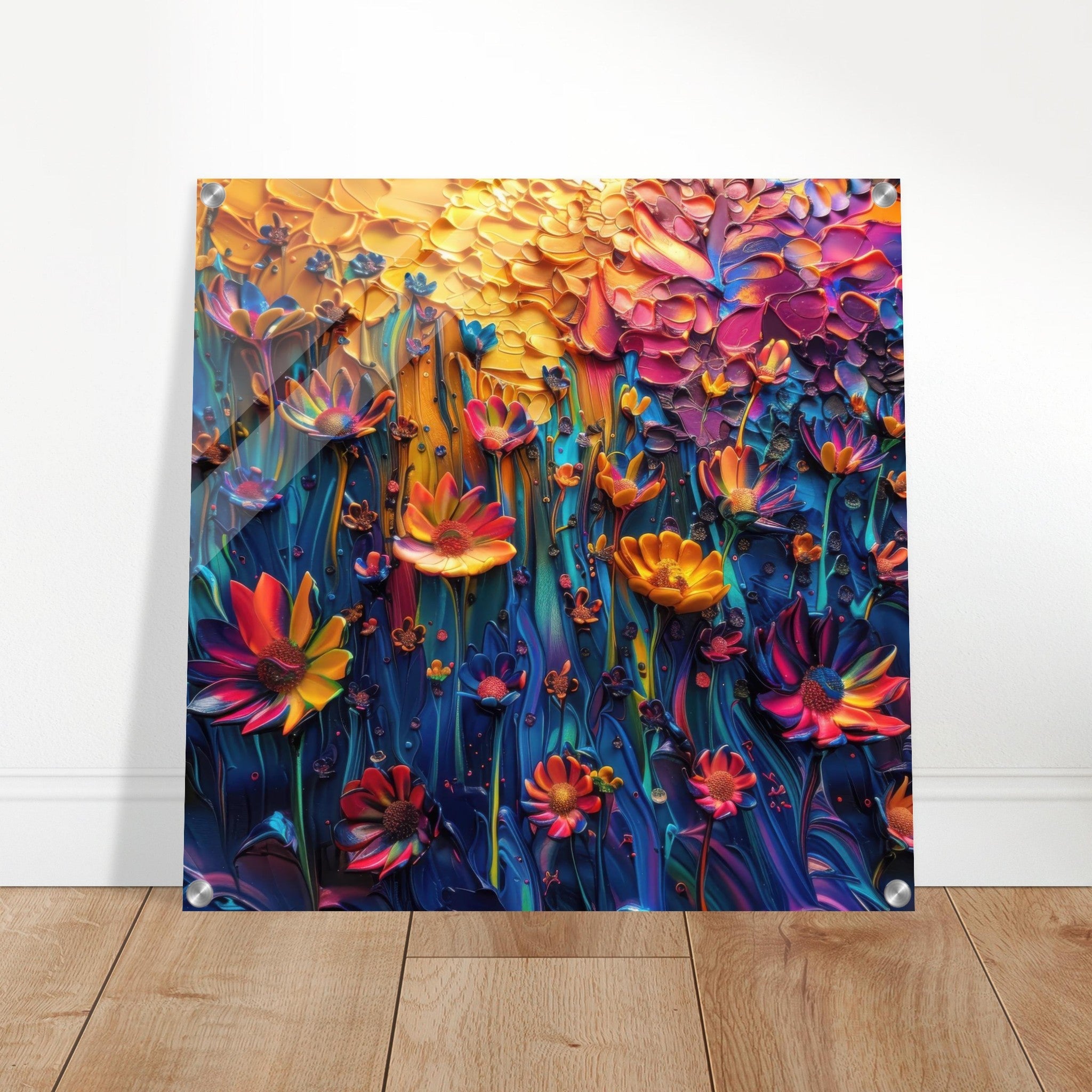 Acrylic Print Square - Colorfull Flower Art 2 - Shop Ai Art WebShop - Digital Art online Store