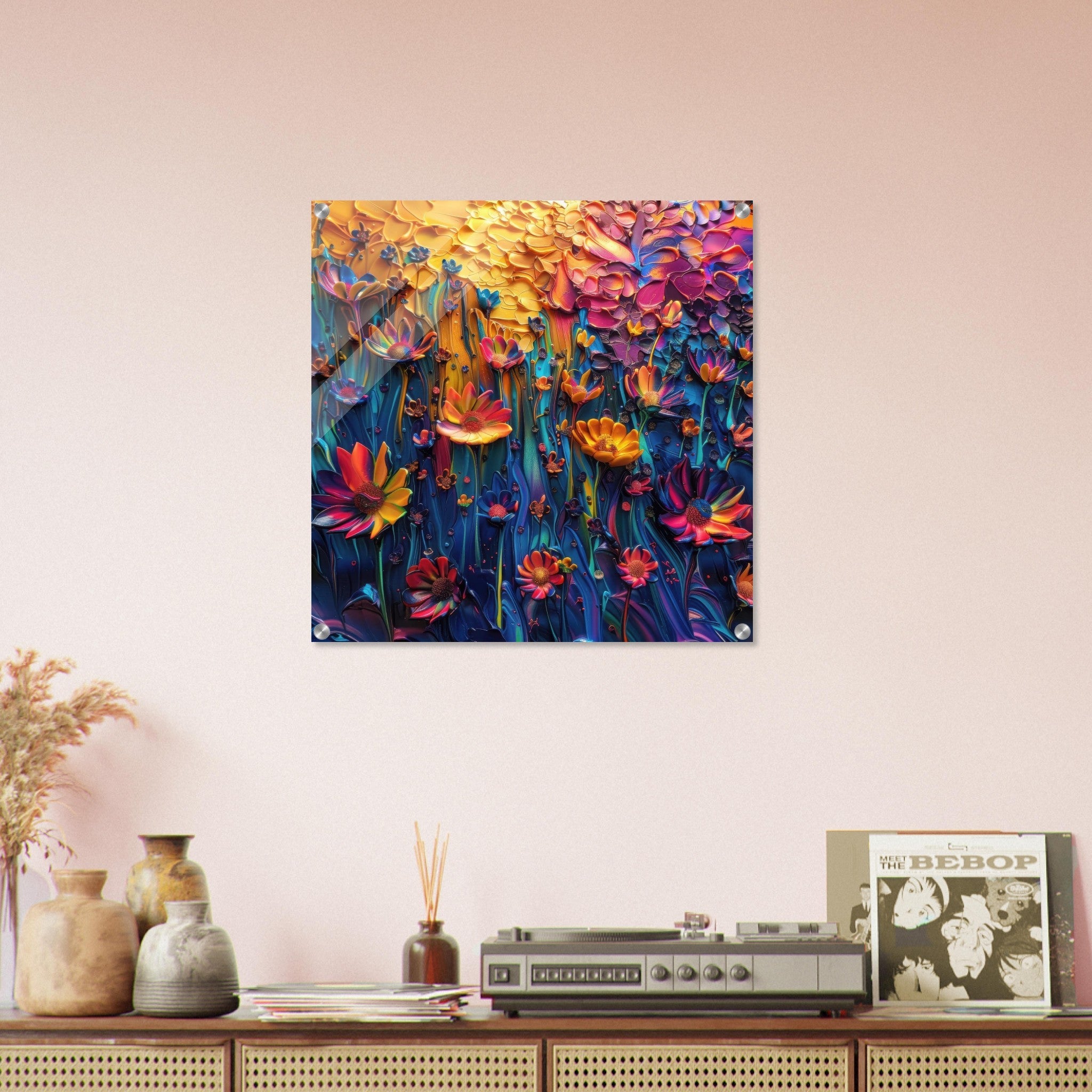 Acrylic Print Square - Colorfull Flower Art 2 - Shop Ai Art WebShop - Digital Art online Store