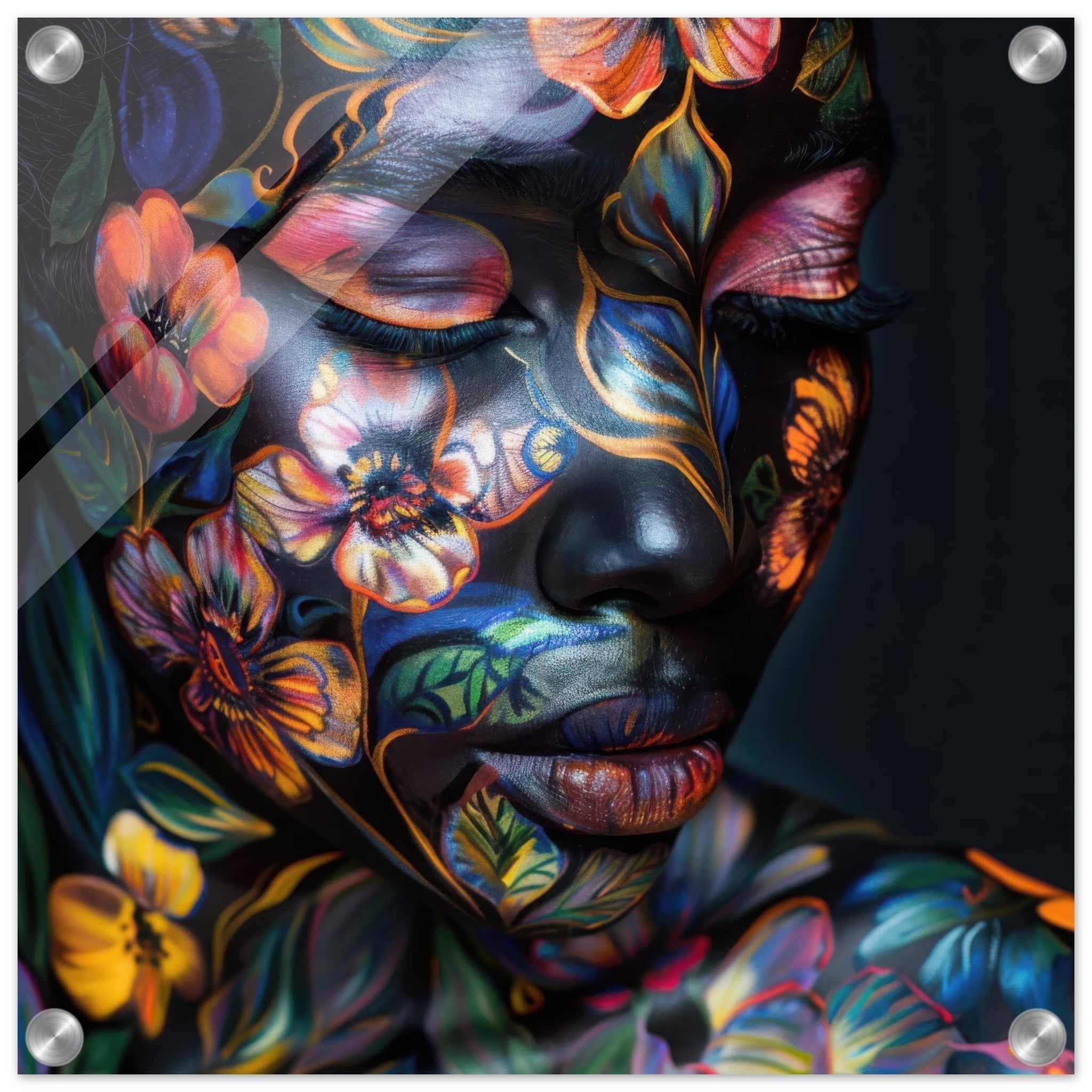 Acrylic Print Square - Colorfull Flower Art Bodypaint 5 - Shop Ai Art WebShop - Digital Art online Store